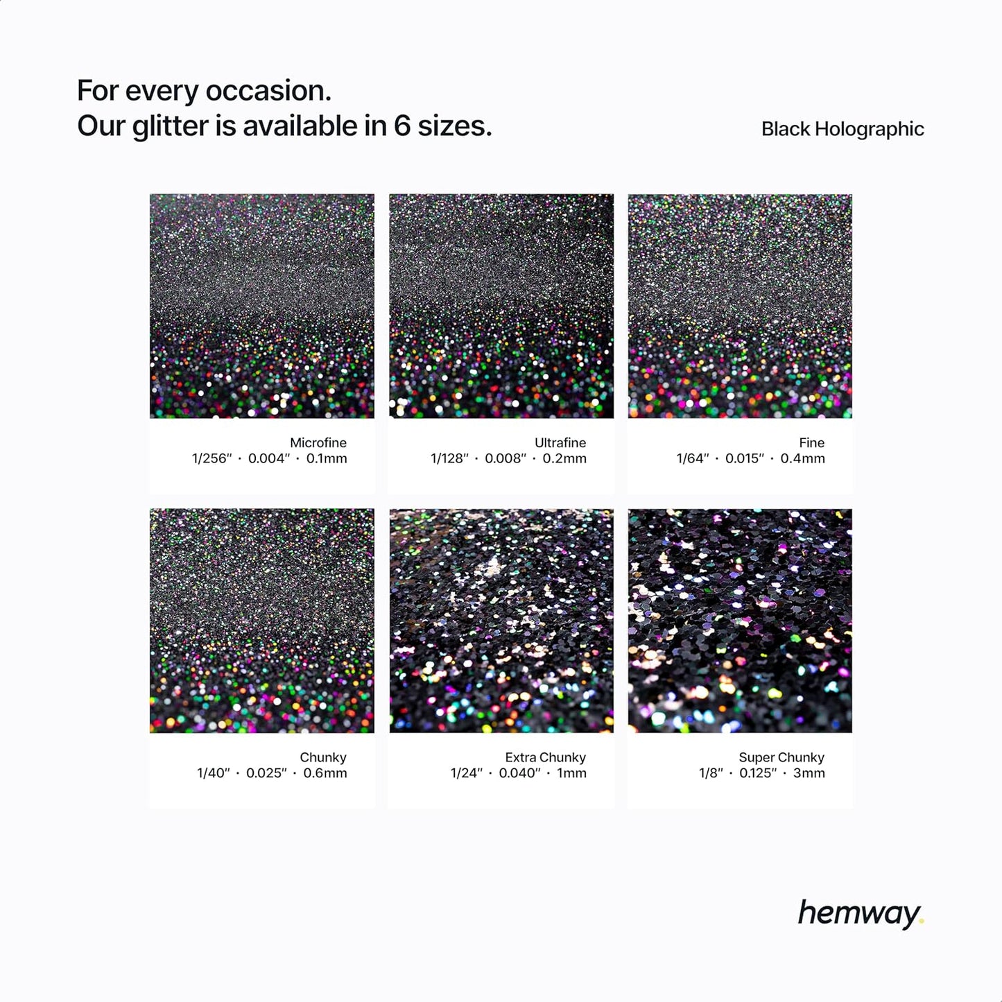 Hemway Polyurethane & Epoxy Resin Glitter 100g / 3.5oz Metallic Crystal Flake Additive for Flooring Jewelry Tumblers Glass Pigment - Chunky (1/40" 0.025" 0.6mm) - Black Holographic