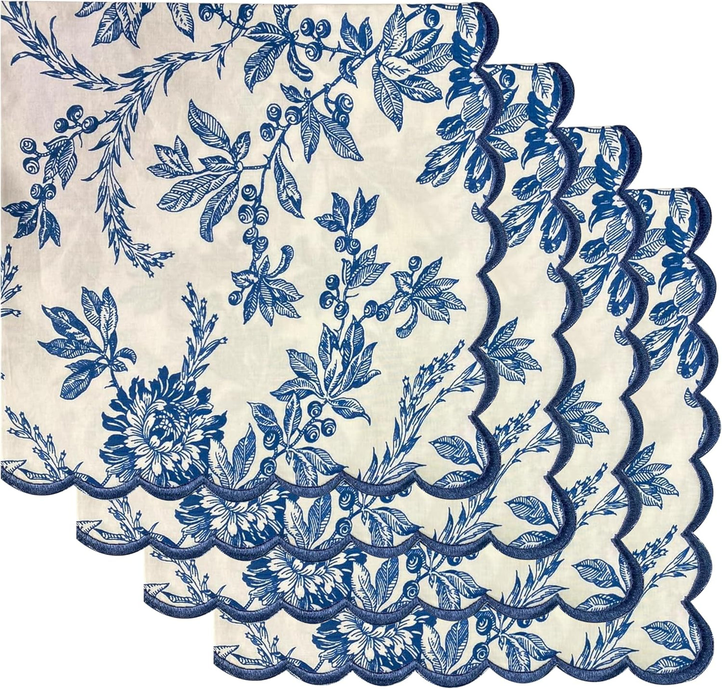 Ridhi Incremental Blue Hand Block Print Napkins 18" x 18" Set of 4 Reusable Cotton Dinner Napkins for Weddings, Parties & Everyday Dining, Thanksgiving, Christmas, Fall