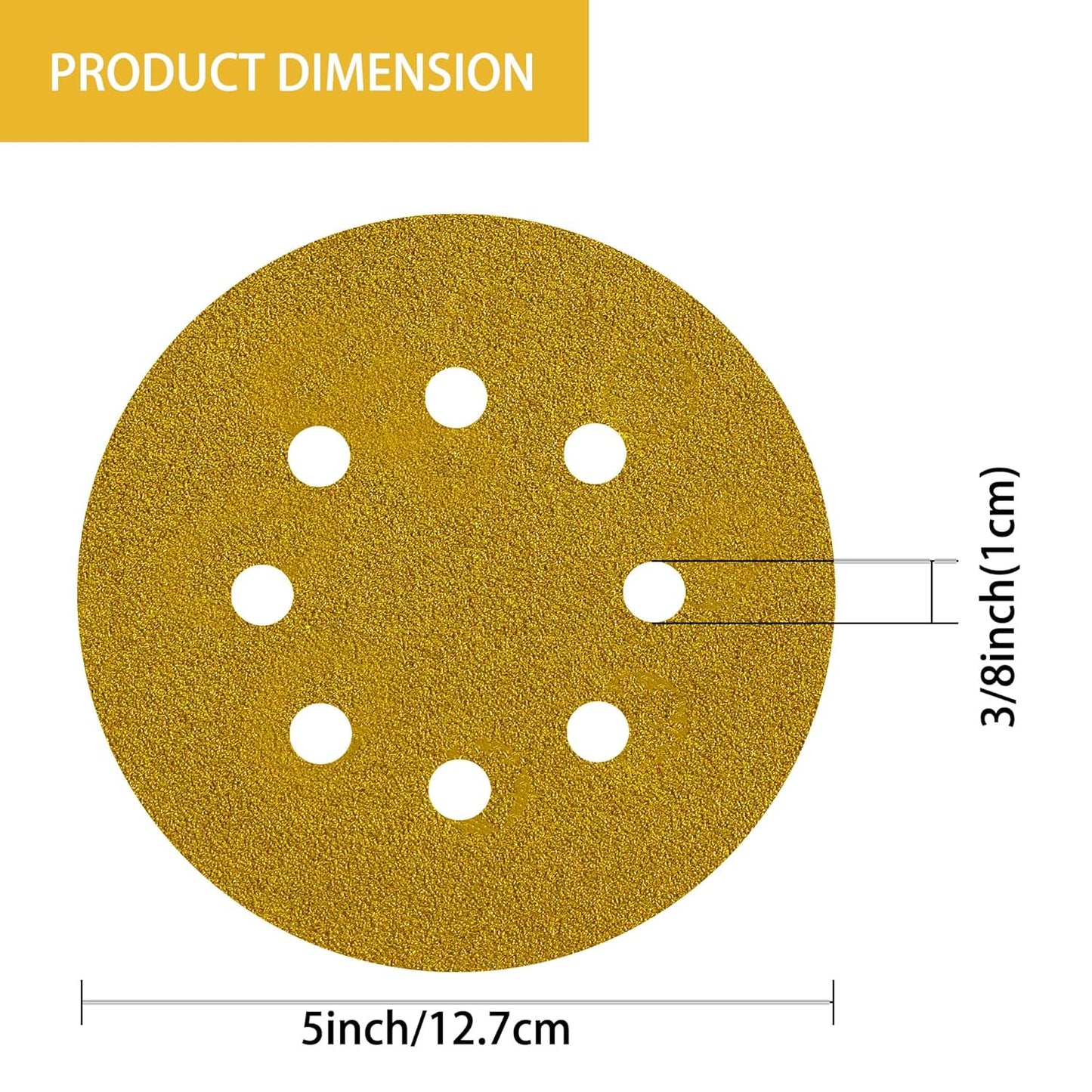 150PCS Gold Sanding Discs Set, 5-Inch 8-Hole Sandpaper for Random Orbital Sander, Including 60,80,120,150,240,320,400 Grit, for Automotive or Woodworking