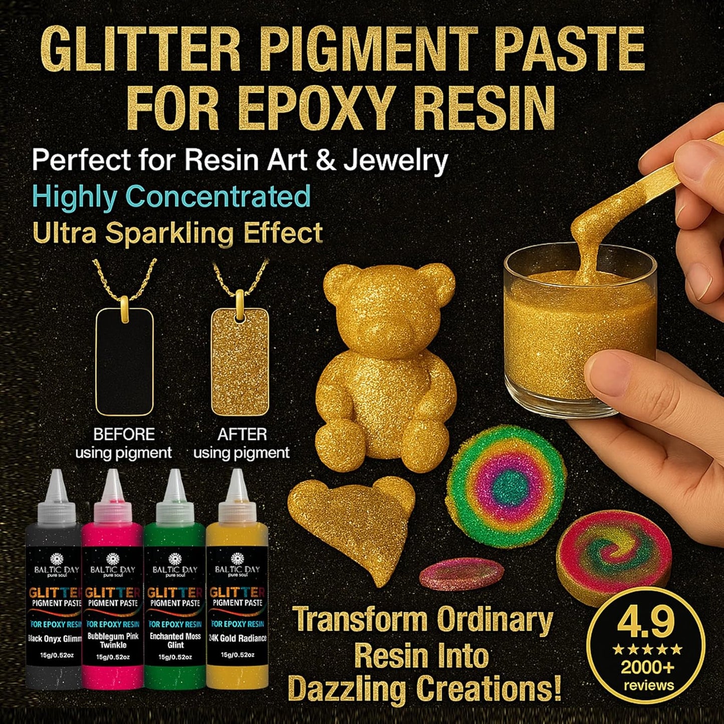 BALTIC DAY 10 Color Glitter Pigment Paste for Epoxy Resin, Mica Metallic Resin Pigment Set, Epoxy Colorant for Epoxy Art, Jewelry Making, Tumblers, Crafts & DIY Art Supplies Kit