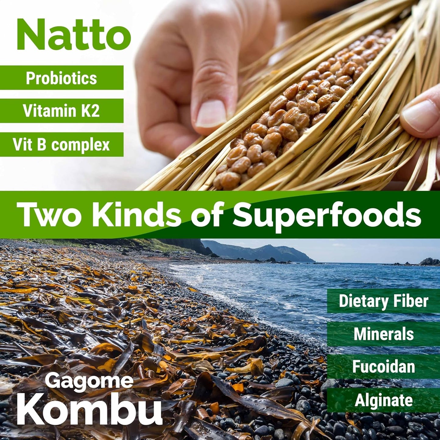 YAMASAN KYOTO UJI Japanese Natto and Kombu Mix, Tasty and Healthy, Freeze-Dried Natto and Dried Kelp, 2 Superfoods in 1, Quick and Easy Rehydration, Vegan, Non-GMO, All-Natural, Made in Japan, 1.5oz(45g)