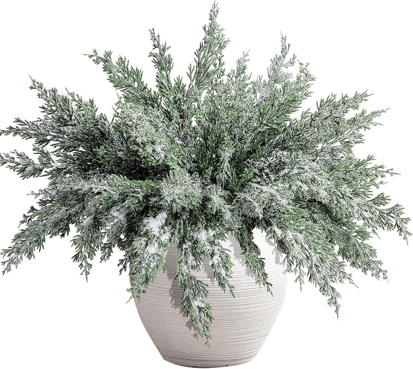 10 Packs 16.5" Artificial Christmas Snow Pine Branches, Snow Flocked Faux Greenery Norfolk Pine Sprigs Cypress Stems, White Frosted Fake Foliage Pine Needle Picks for DIY Craft Garland Home Decor