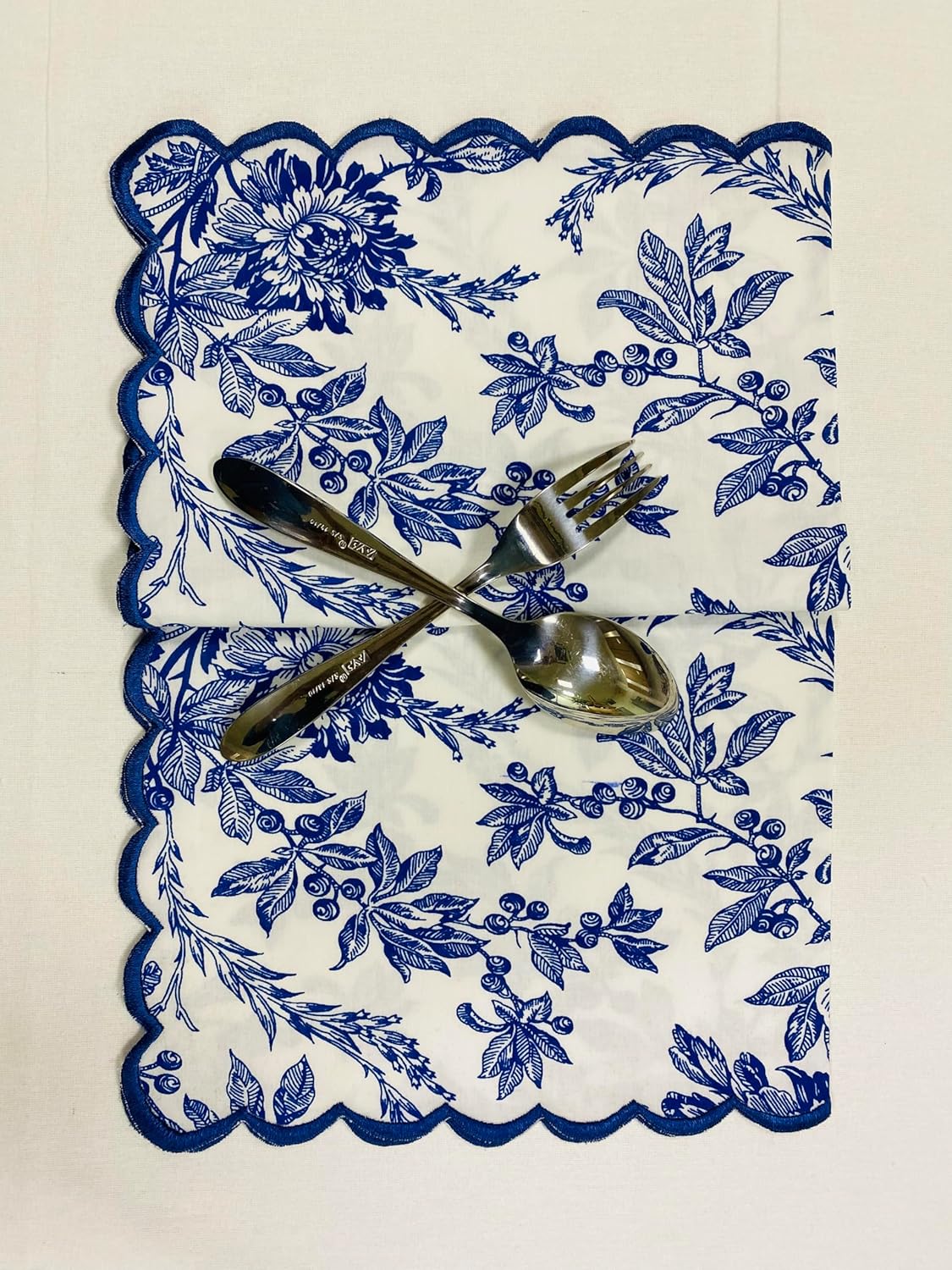 Ridhi Incremental Blue Hand Block Print Napkins 18" x 18" Set of 4 Reusable Cotton Dinner Napkins for Weddings, Parties & Everyday Dining, Thanksgiving, Christmas, Fall