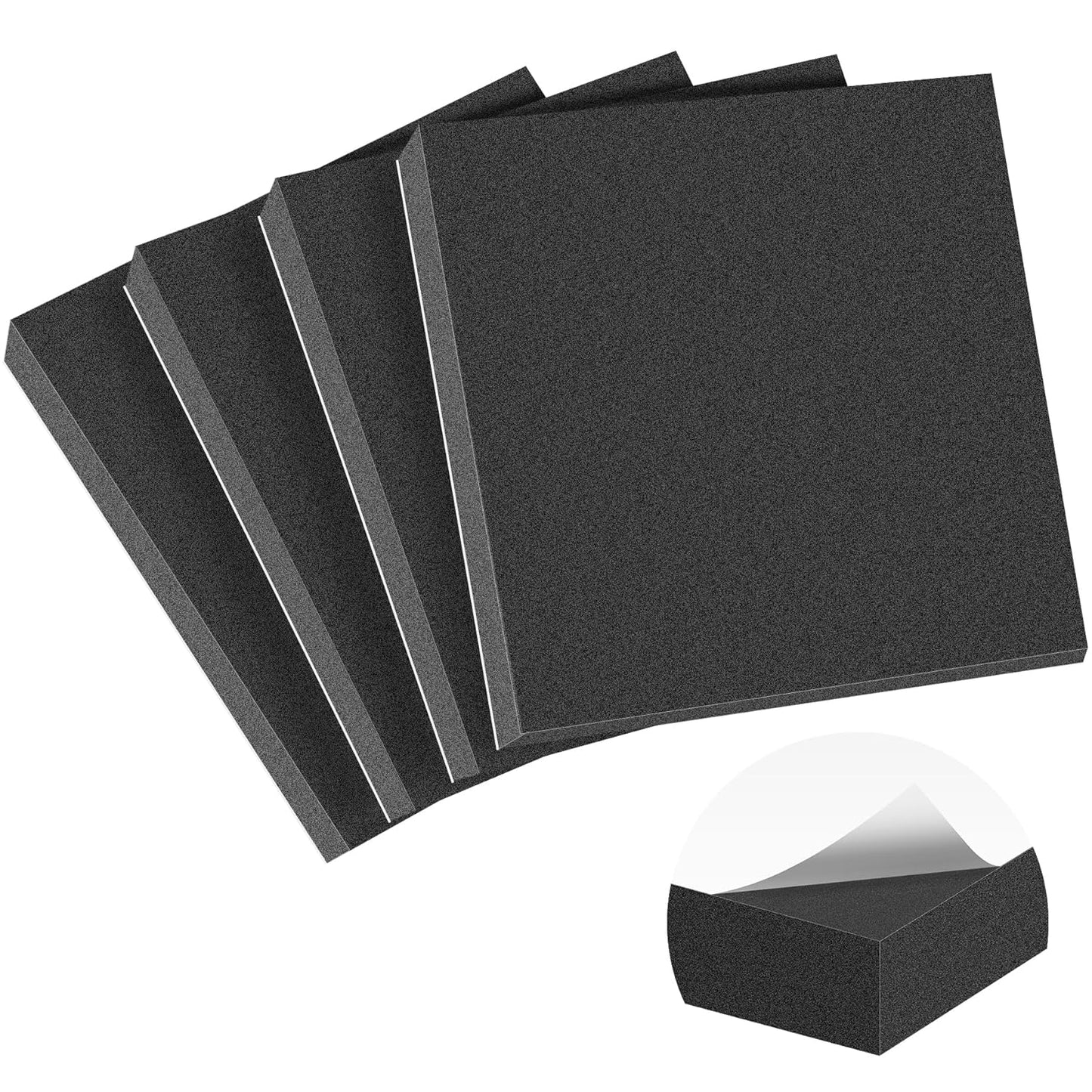 MYFAMIREA 4 PCS Adhesive Foam Padding Sheets Closed Cell Self Adhesive Sticky Foam Pads, 3/4" Thick 12'' x 12'' Neoprene Rubber Sheets Non-Slip Insulation Pads Vibration for Furniture Craft Car, Black