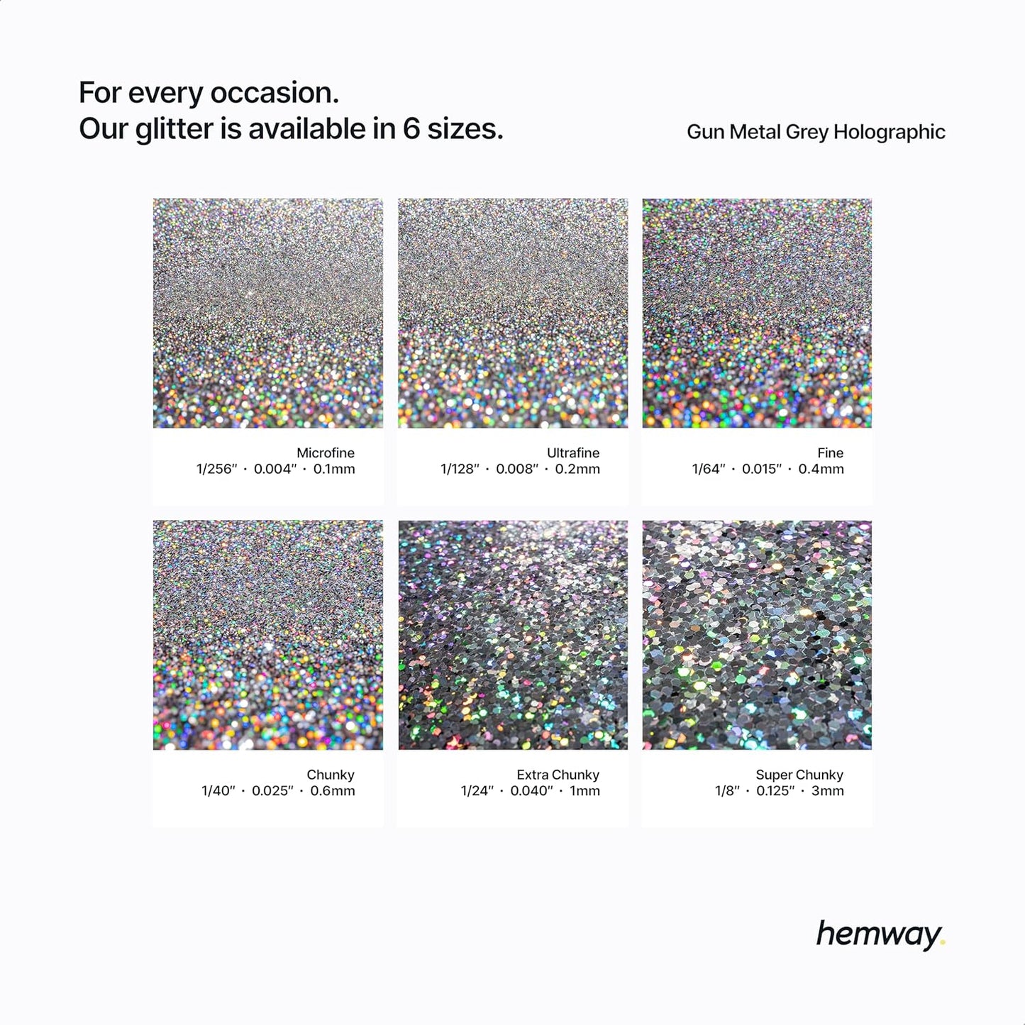 Hemway Polyurethane & Epoxy Resin Glitter 100g / 3.5oz Metallic Crystal Flake Additive for Flooring Jewelry Tumblers Glass Pigment - Fine (1/64" 0.015" 0.4mm) - Gun Metal Grey Holographic