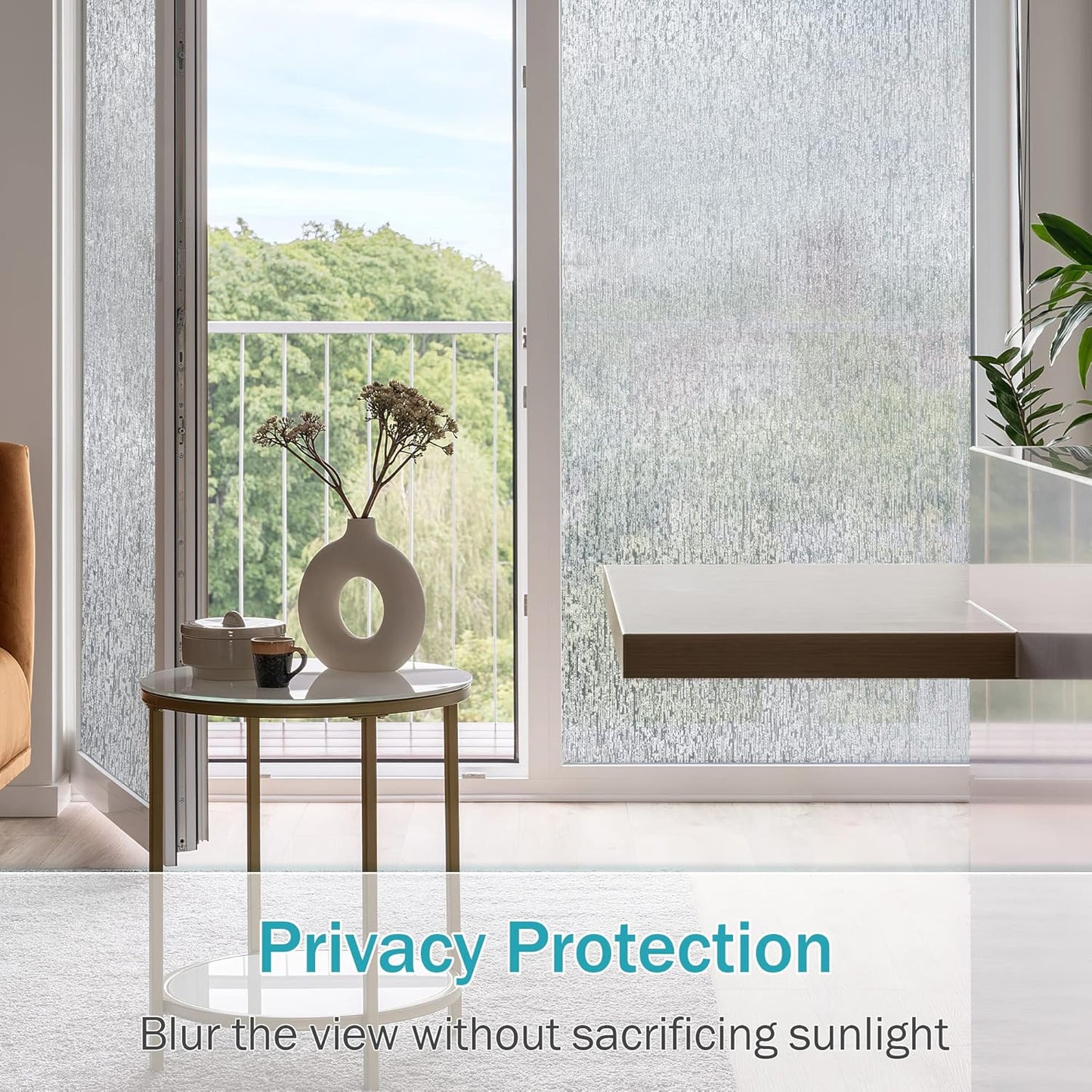 VELIMAX Rain Glass Window Film Privacy Static Window Clings Decorative Glass Sticker for Home Office Removable UV Protection Heat Control 35.4 x 157.48 inches
