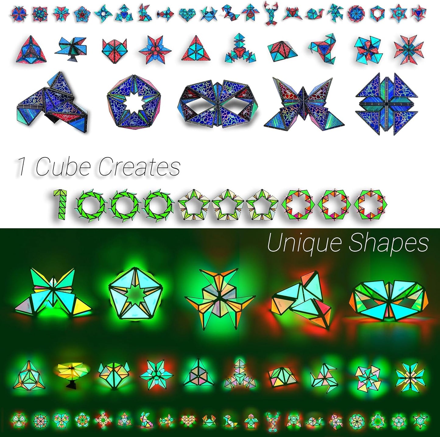 TOSY Magnet Pyramid Stone - 1 Cube Transforms into 1 Billion Shapes, 14 pcs (12 Puzzle pcs and 2 Accessories), 243 Rare Earth Magnets, Holographic Design Magnet Tiles Creative Puzzle STEM/STEAM Toy