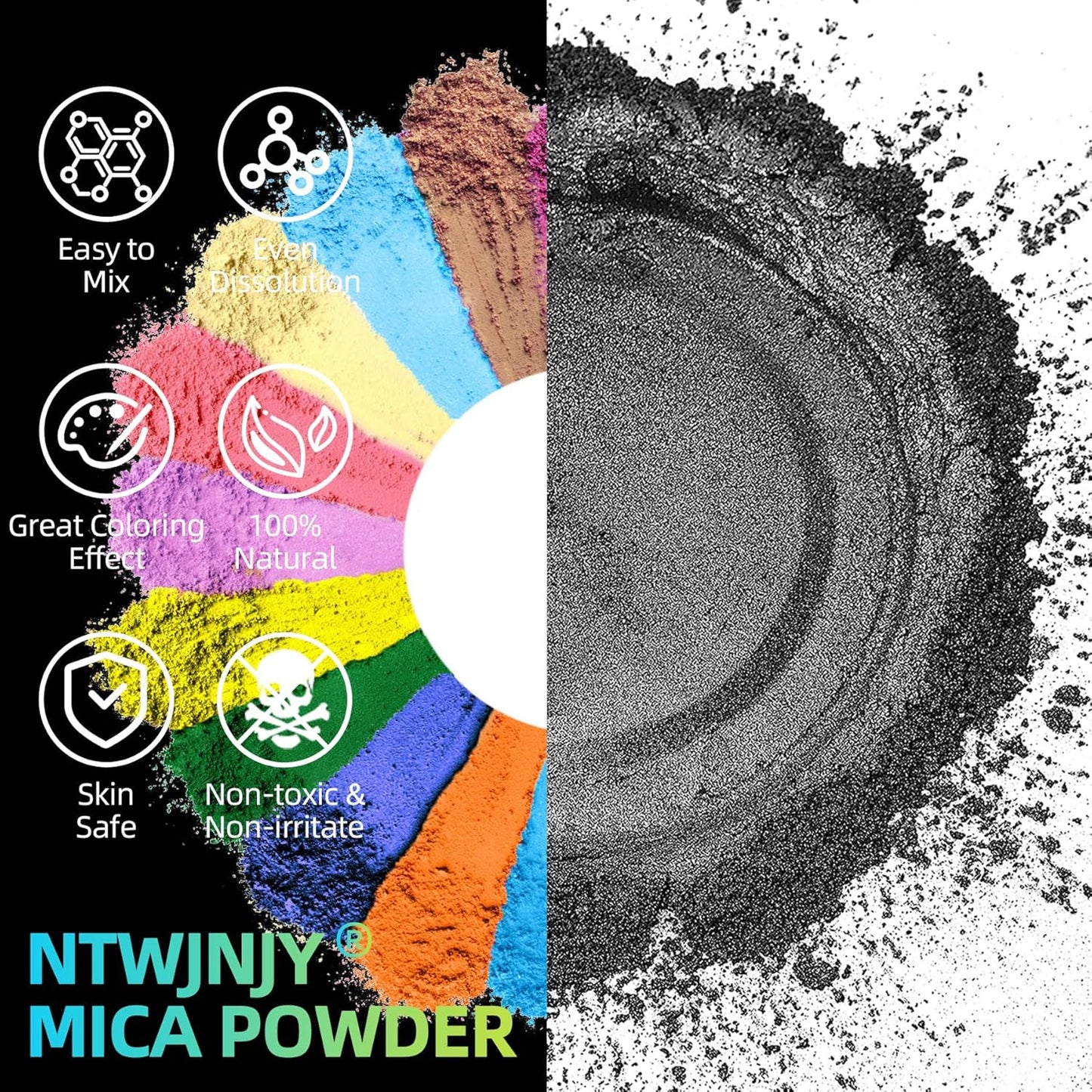 Mysterious Black Mica Powder for Epoxy Resin，Natural Shimmer Mica Powder Used for Coloring Resin Artwork, car Spray Paint, Candles, soap, Eye Shadow, Lip Gloss, Nail Polish(50g/1.7oz)