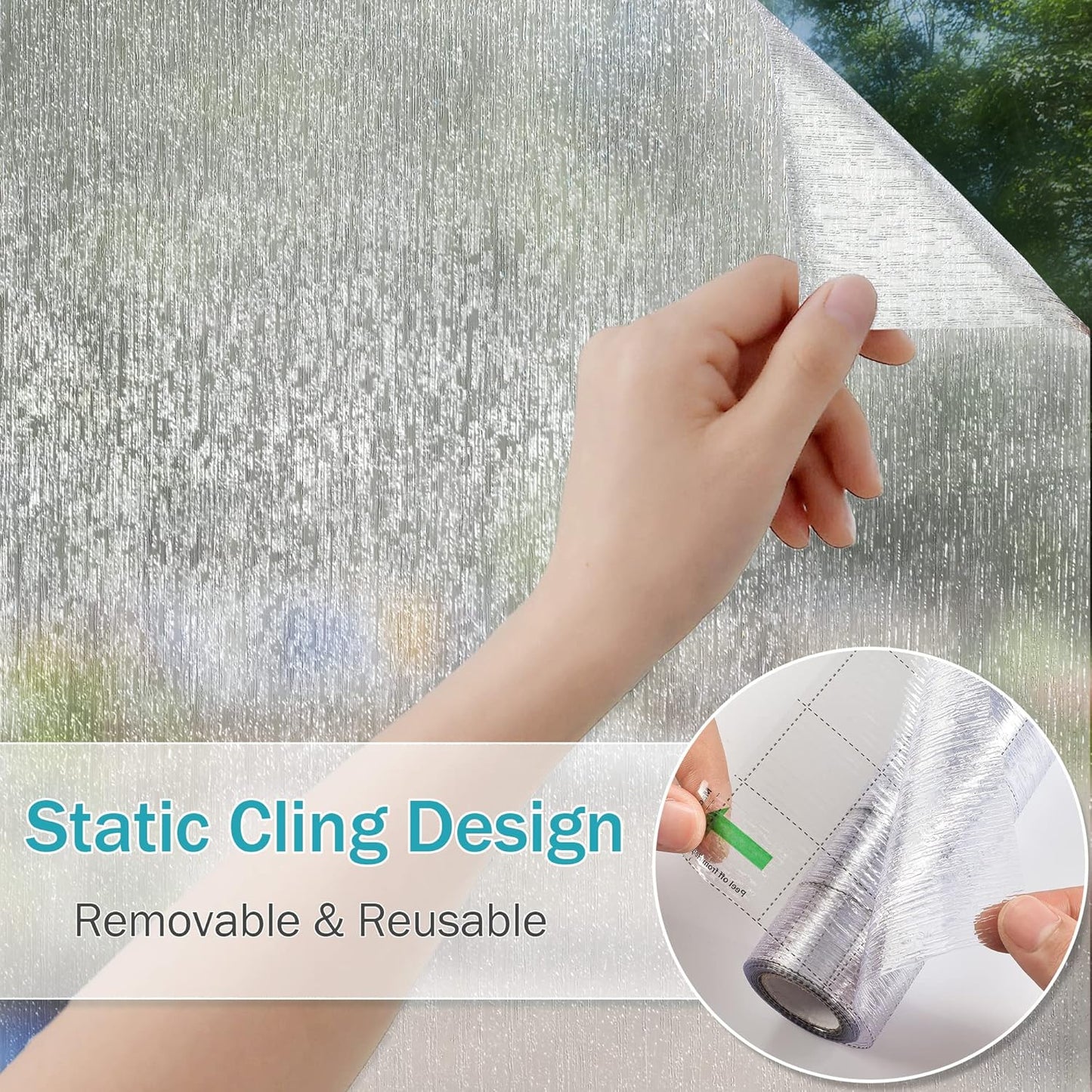 VELIMAX Rain Glass Window Film Privacy Static Window Clings Decorative Glass Sticker for Home Office Removable UV Protection Heat Control 29.5 x 157.48 inches