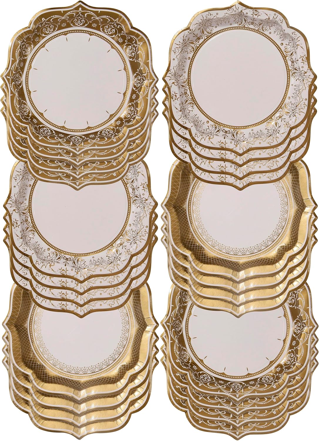 Talking Tables 24 x Gold Disposable Paper Party Plates in 3 Styles, Strong and Sturdy Elegant Scalloped Design Recyclable Dishes for Christmas, Birthday Weddings, Anniversary 9inch