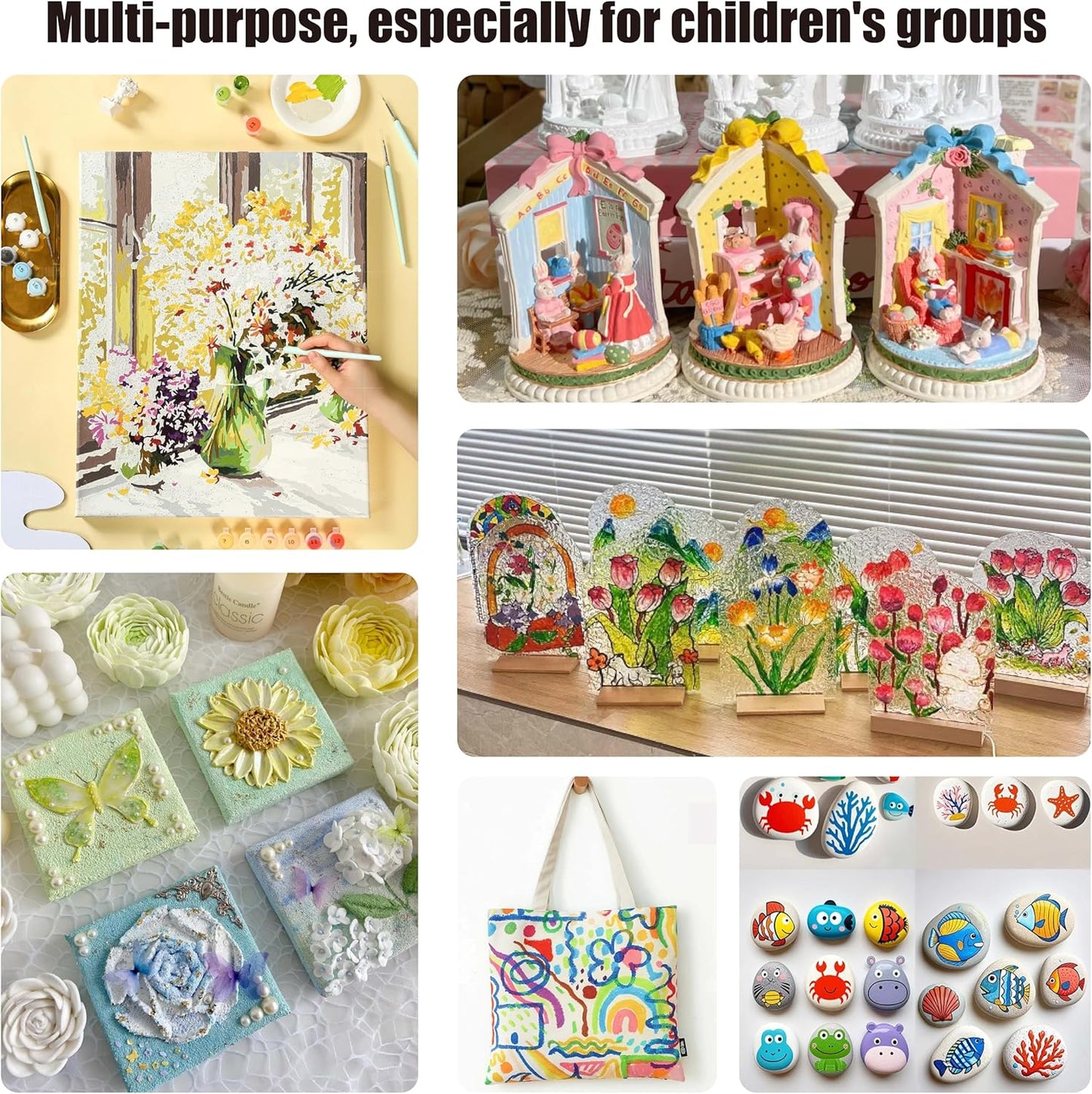 40 Pack 6 Colors Mini Acrylic Paint and Brushes Set for Kids Party Favor, Individual Paints Strips Sets with Brush for Kid, Student Painting Kit for Canvas