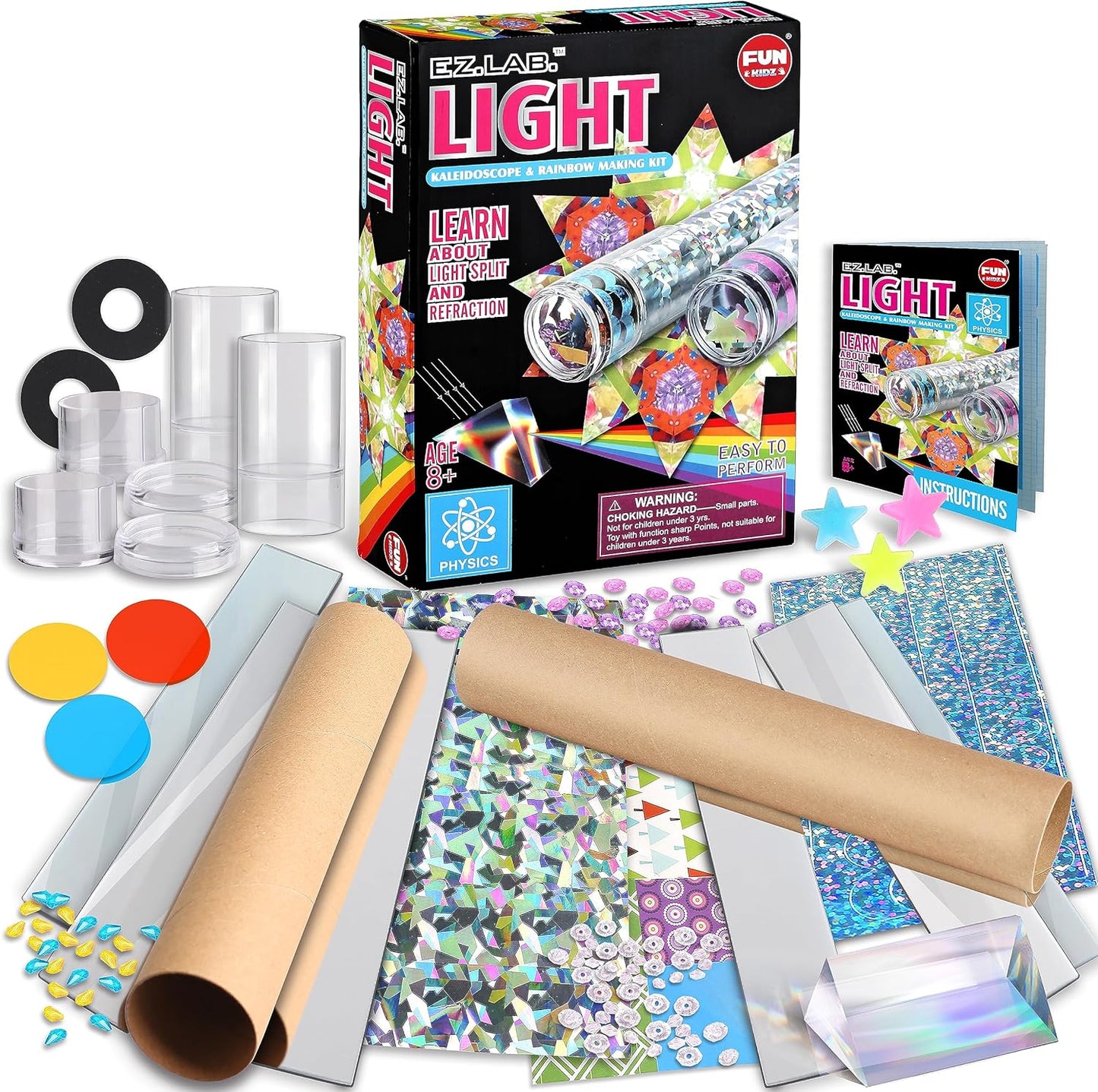 Twins Kaleidoscope Kit for Kids, FunKidz DIY Kaleidoscope Making Craft Kit with Prism Gift Optical Illusion Science Experiment Educational STEM Toy