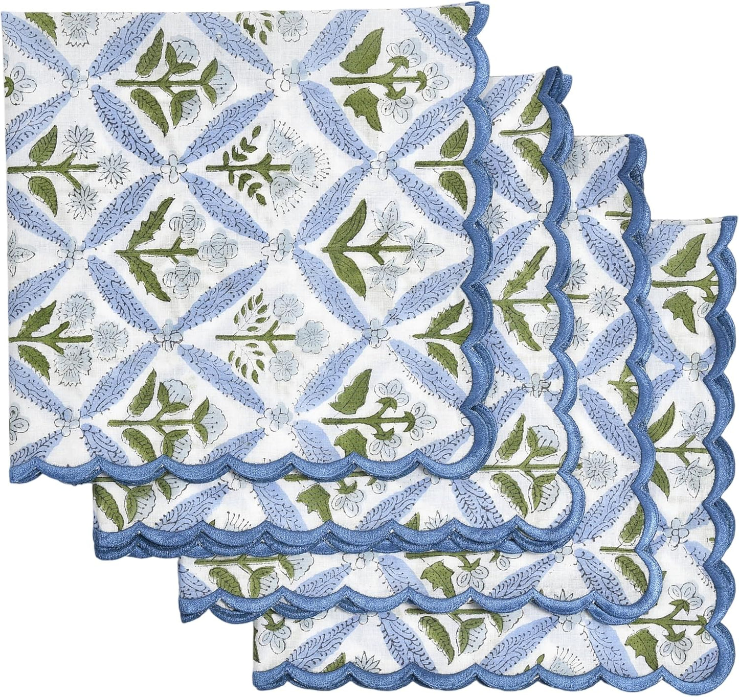 Ridhi Light Steel Blue Hand Block Print Napkins 18" x 18" Set of 4 Reusable Cotton Dinner Napkins for Weddings, Parties & Everyday Dining, Thanksgiving, Christmas, Fall