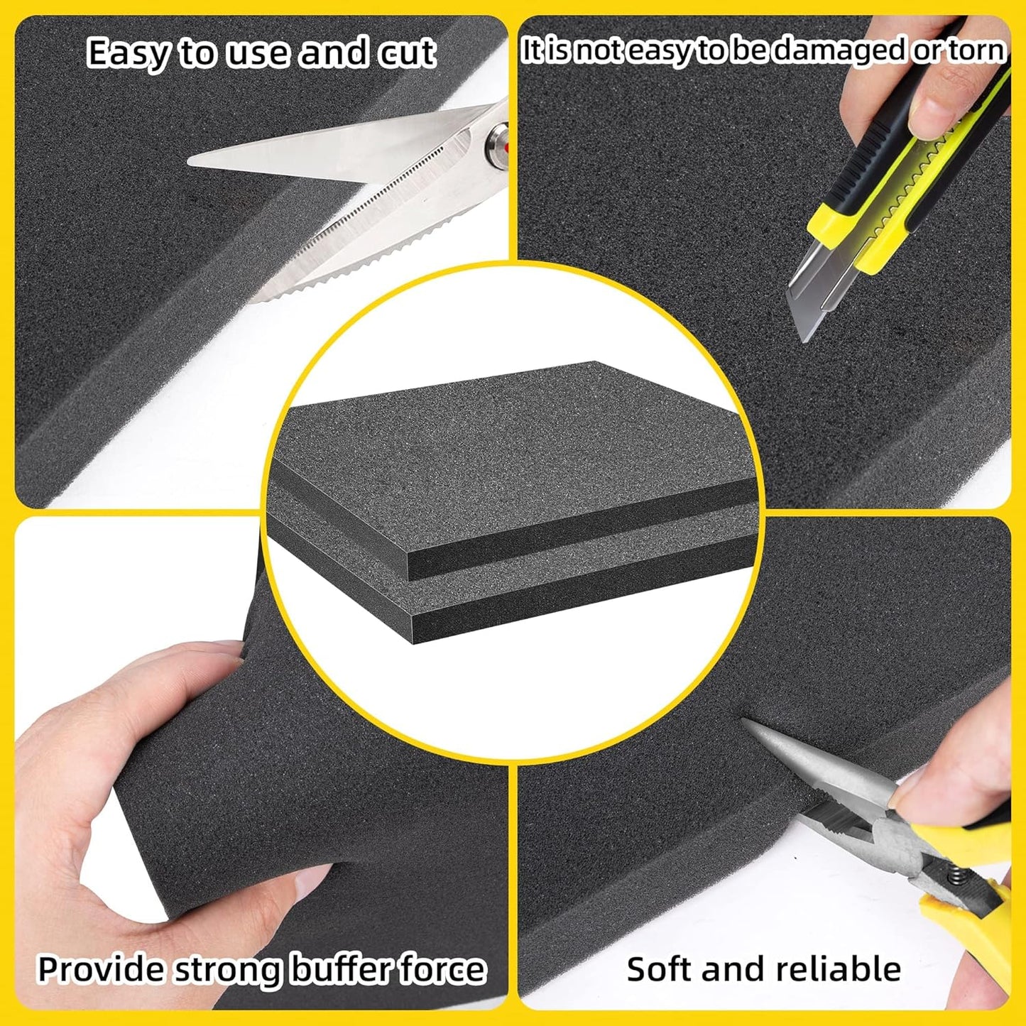 DECOHS 8 Pcs Polyurethane Foam Sheet- 16 x 12 x 1 Inch Cuttable Foam Inserts for Cases- Packing Foam Pads for Toolbox Camera Storage and Crafts