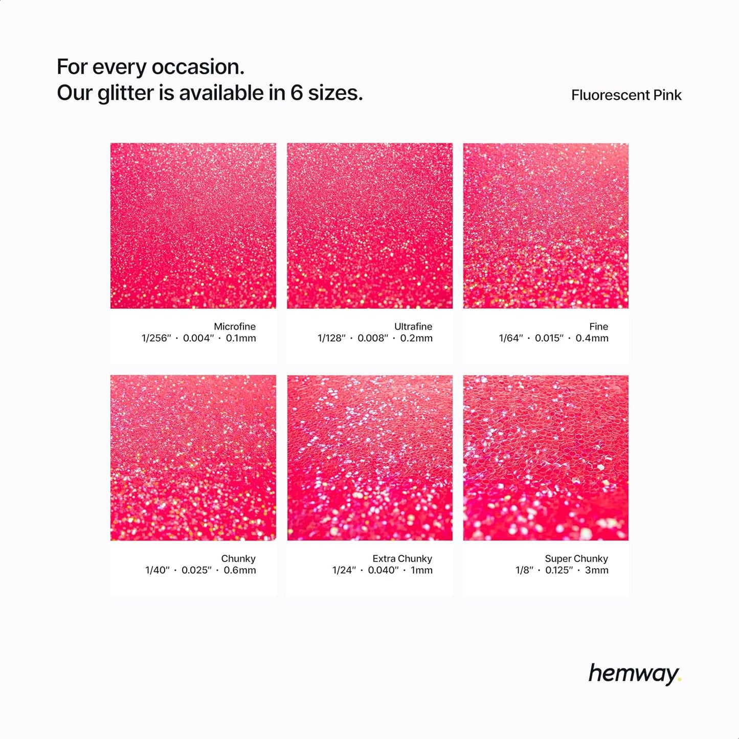Hemway Polyurethane & Epoxy Resin Glitter 100g / 3.5oz Metallic Crystal Flake Additive for Flooring Jewelry Tumblers Glass Pigment - Chunky (1/40" 0.025" 0.6mm) - Fluorescent Pink