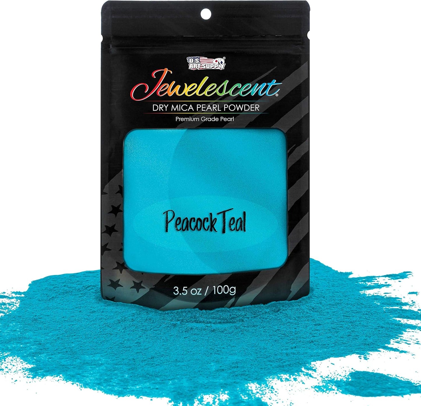 U.S. Art Supply Jewelescent Mica Pearl Pigment Powder, Peacock Teal 3.5 oz (100g) Pouch - Cosmetic Grade, Epoxy Resin Color Pigment, Mica Powder for Resin, Soap, Slime, Candle Dye, Art, Crafts