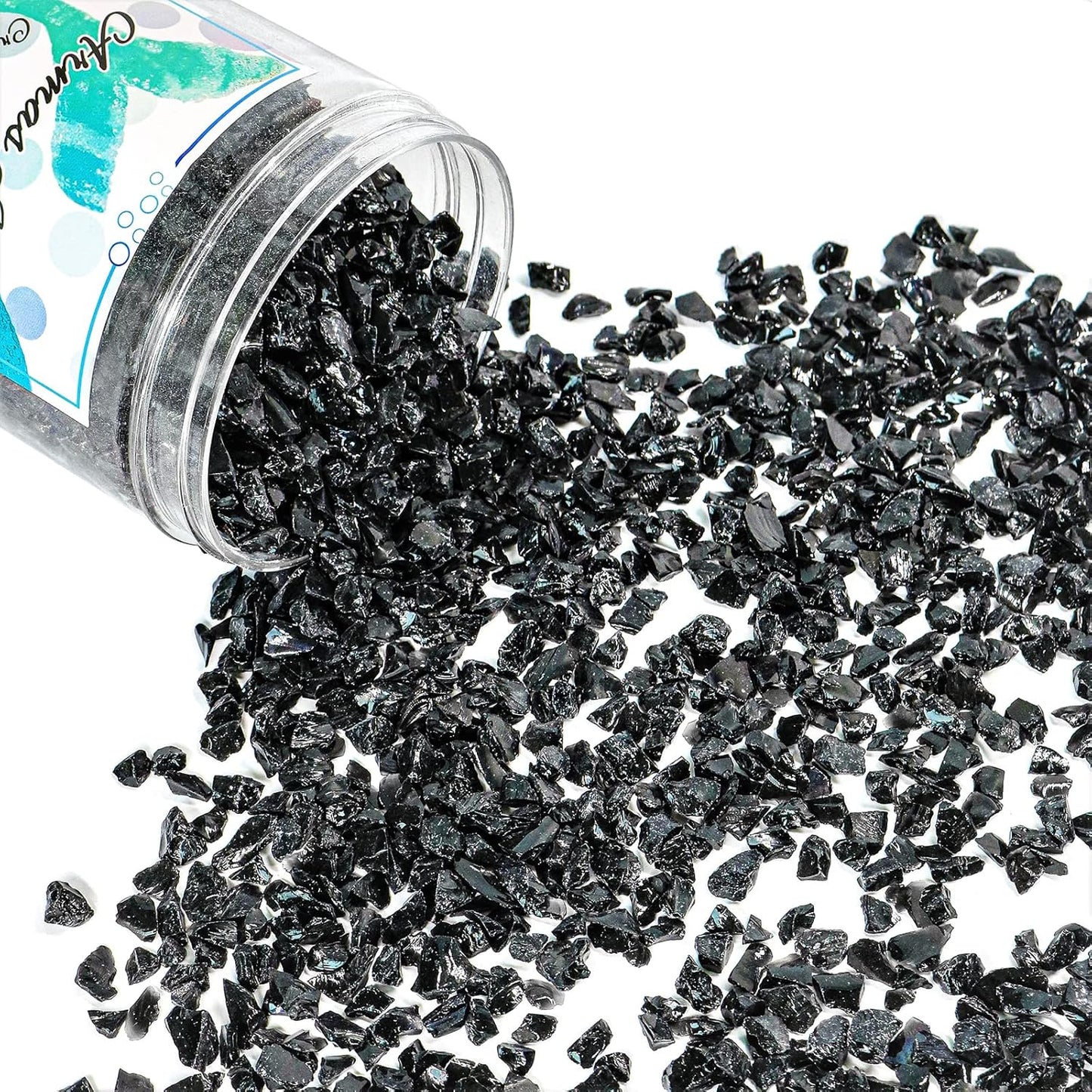 Crushed Glass for Resin Art - 3-6mm Black, 1.5lb | Broken Glass Pieces for Crafts, Vase Filler & Fire Pit Media