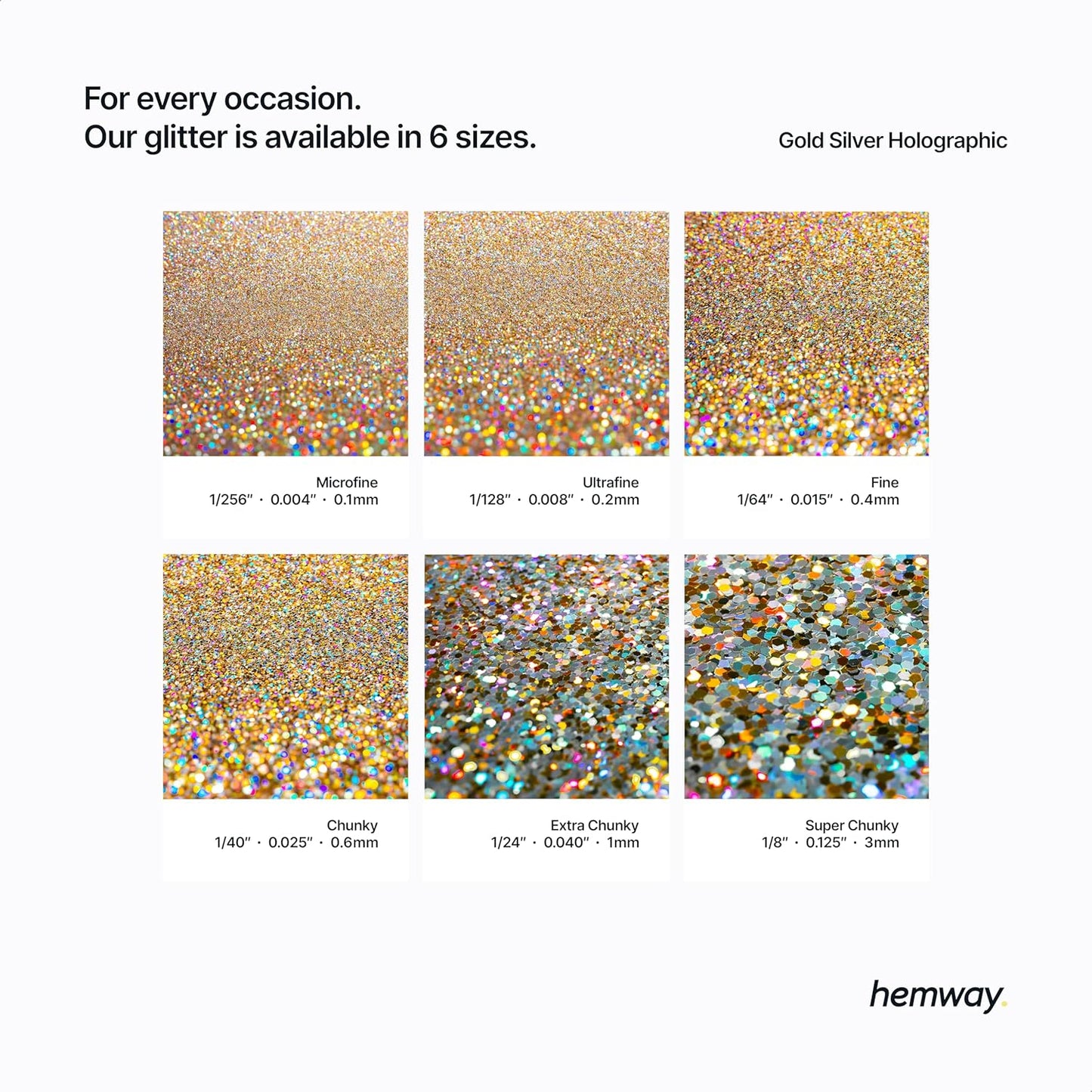 Hemway Glitter for Resin 100g Gold Silver Holographic Metallic Crystals for Epoxy Craft Super Chunky Flakes Tumblers Wax Melt