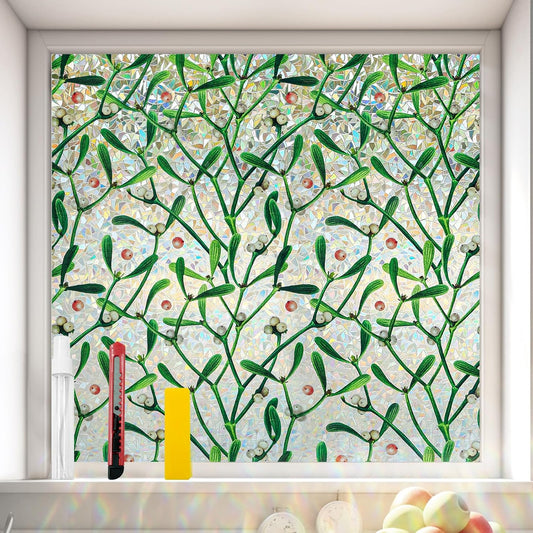 Window Privacy Film Stain Glass Window Film Rainbow Window Film Window clings Non-Adhesive Reusable Decorative for Room (Mistletoe Rainbow, 17.5 x 78.7 in)