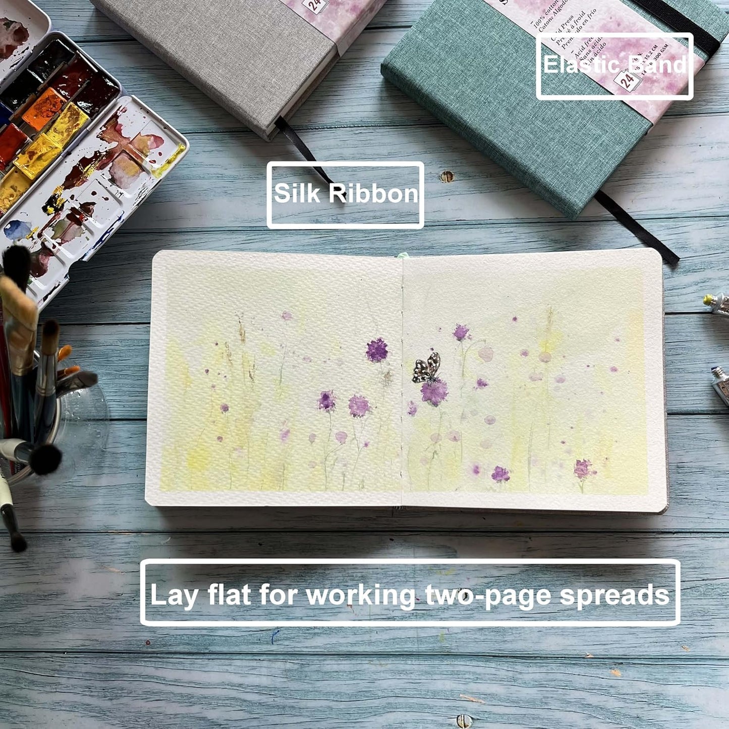 tumuarta Square Watercolor Sketchbook, 6x6, 140 LB, 300GSM, 100% Cotton Paper, Cold Press, 24 Sheets,48 Pages, Watercolor Journal for Use As Plein Air Sketch Book and Mixed Media Pad On The Go.