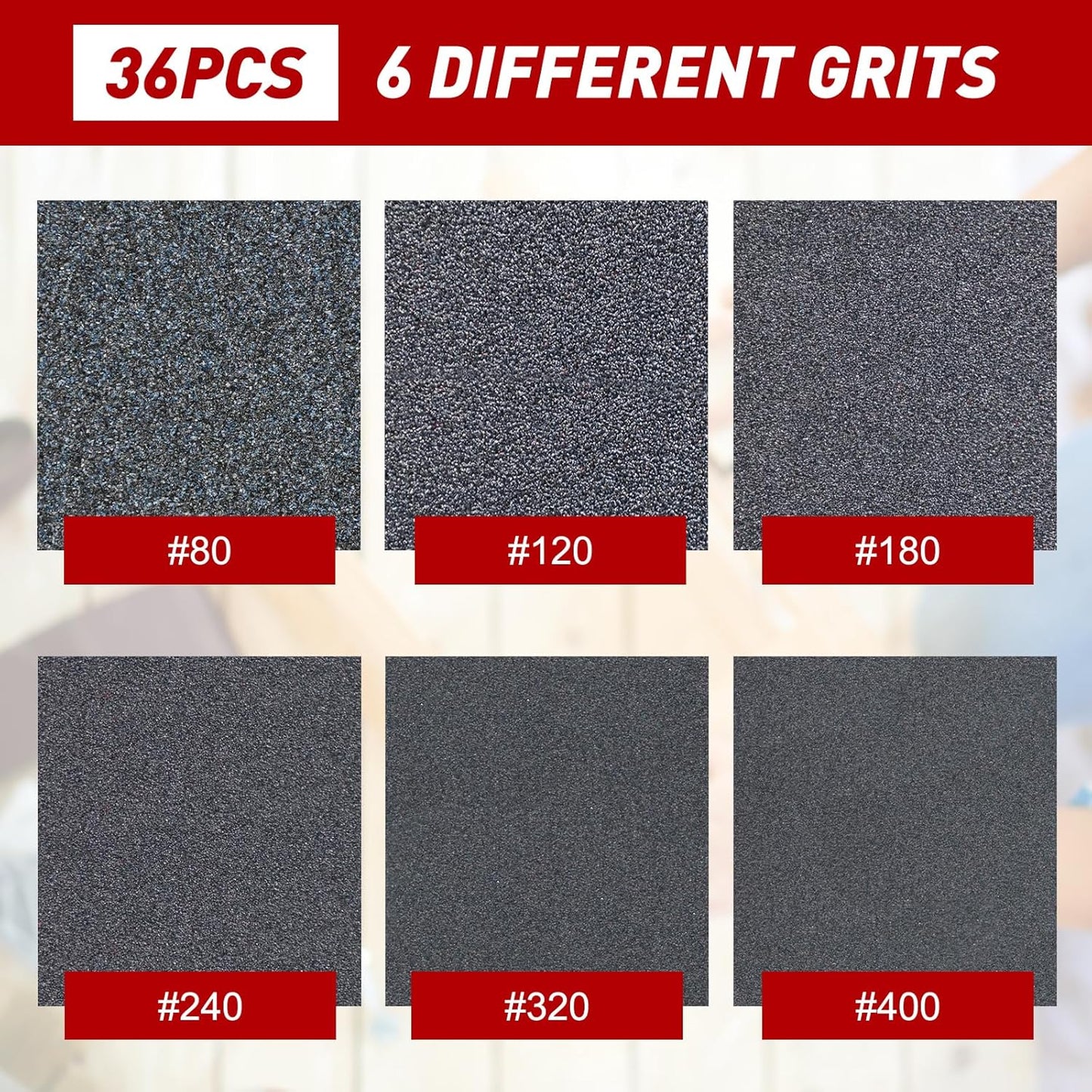 36 Pcs Sanding Sponge 80/120/180/240/320/400 Grit Sandpaper Assortment, Washable & Reusable Sanding Blocks for Wood, Metal, Drywall, Glazing, Wet Dry Sandpaper for Smooth Finishing