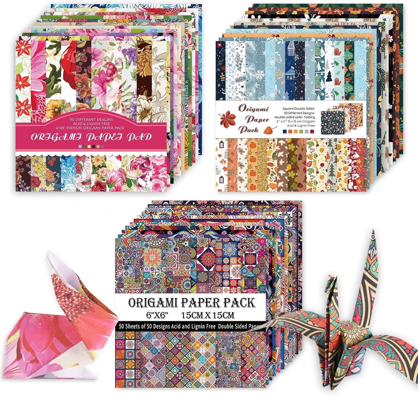 Origami 6x6 Paper Kit 150 Sheets 150 Vivid Colors Double Sided Same Printed Traditional Patterns Square for Arts Crafts Projects Japan Traditional Chiyo.Bohemian