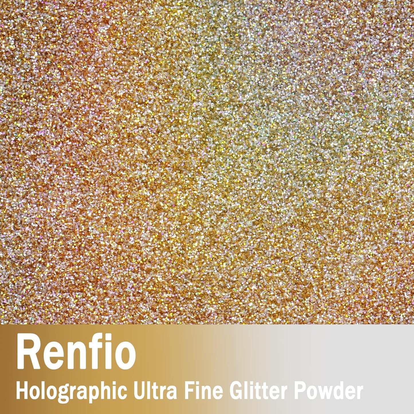 Renfio Holographic Ultra Fine Glitter Powder Metallic Resin Glitter 2.11 Oz (60g) PET Flakes Crafts Sequins 1/128" 0.008" 0.2mm Epoxy Chips Flakes for Tumblers Slime - Laser Gold & Silver