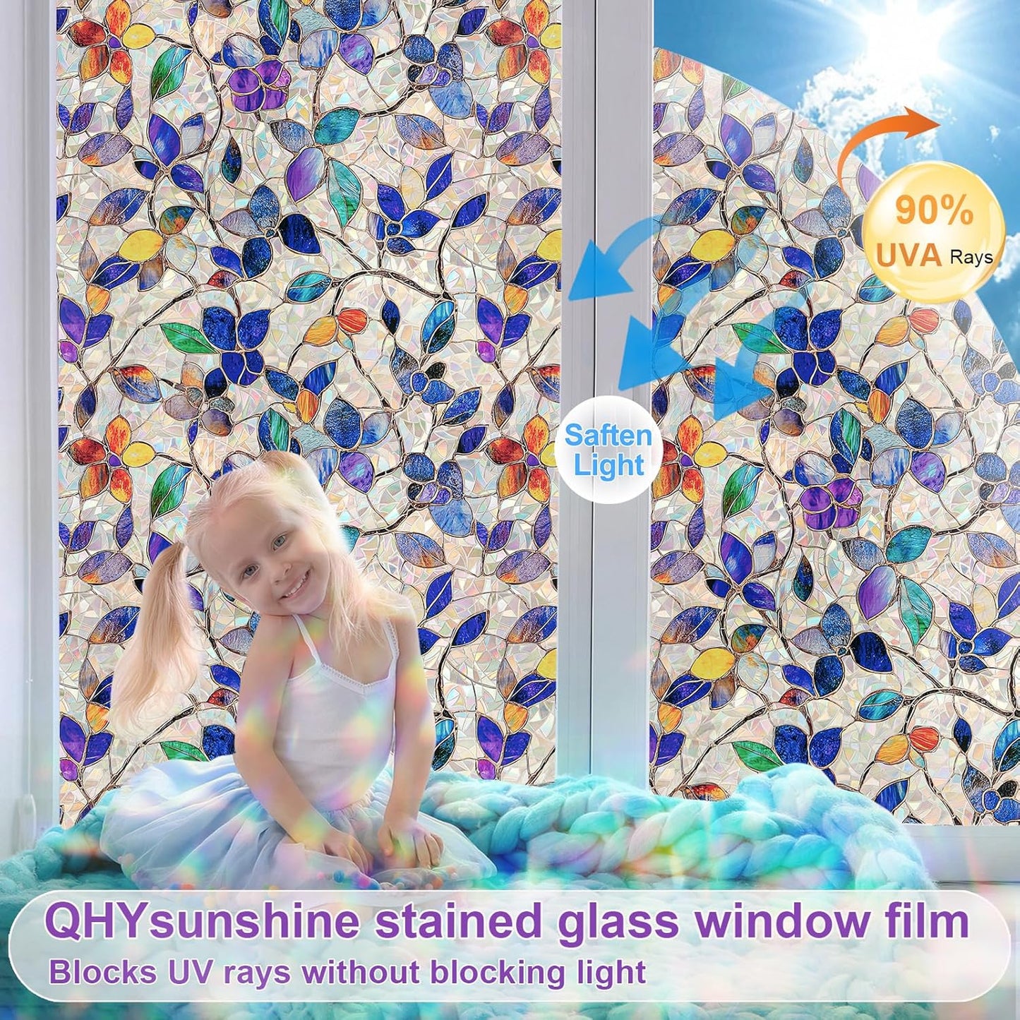 Window Privacy Film Stain Glass Window Film Rainbow Window Film Window clings Non-Adhesive Reusable Decorative for Room (Purple Rainbow, 35.4 X 157.4 in)