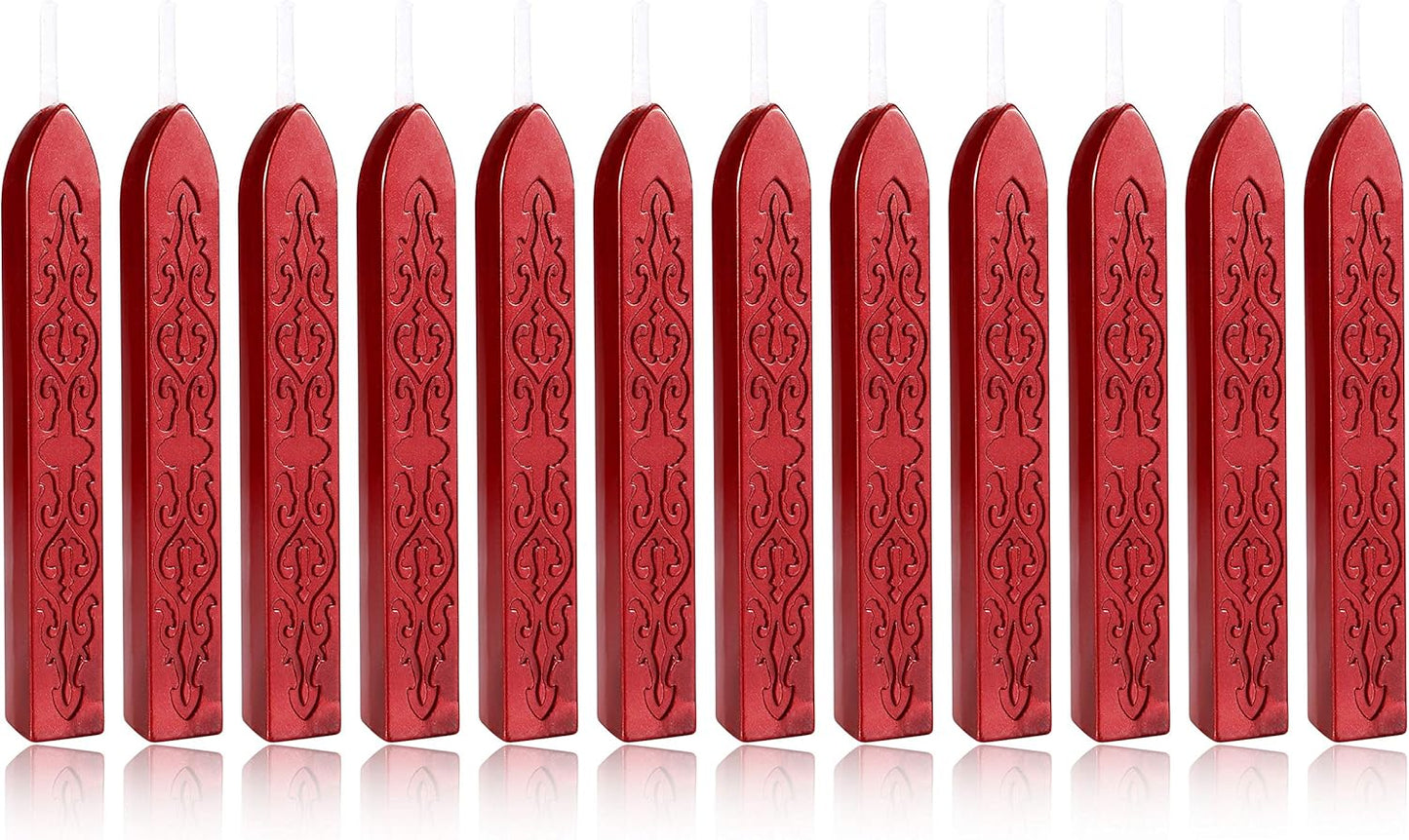 Yoption 12 Pcs Sealing Wax Sticks with Wicks, Antique Wine Red Wax Seal Sticks for Wax Seal Stamp, Wedding Invitations, Christmas, Gift Wrapping, Envelops Sealing (Antique Wine Red)