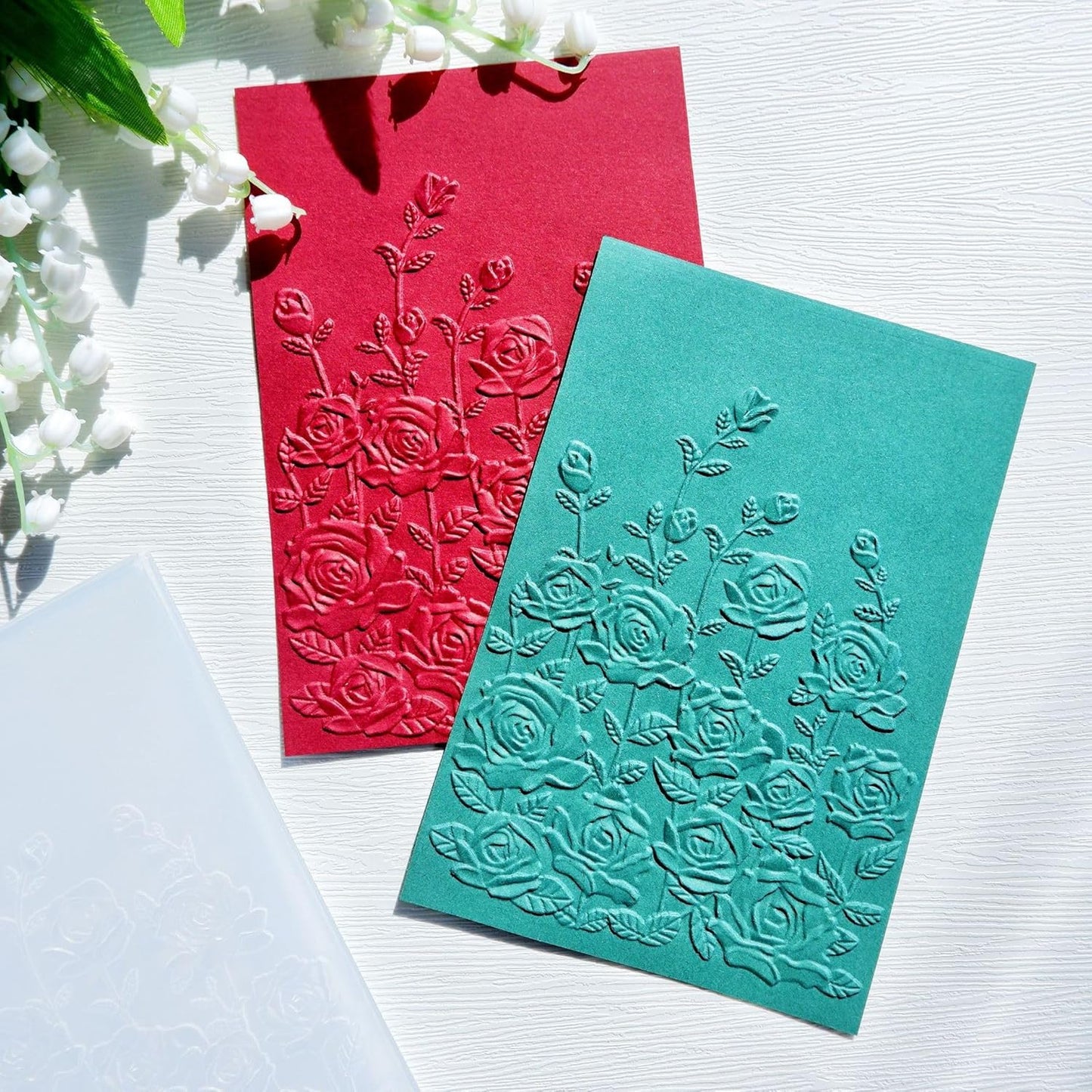 NZJ 3D Texured Spring Flower Rose Bloom Plastic Embossing Folders for Card Making Scrapbooking and Other Paper Crafts