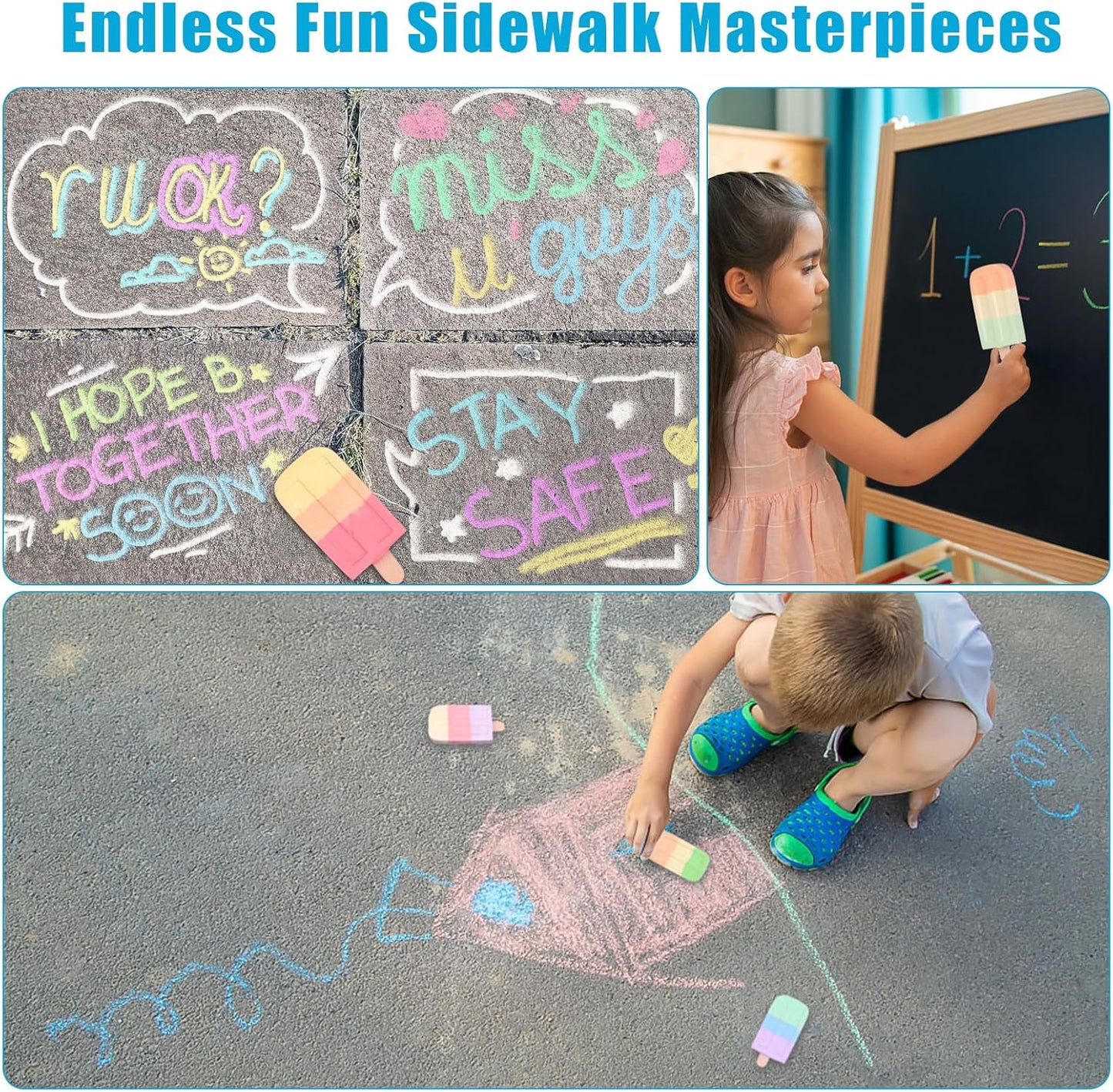 36Pcs Ice Cream Sidewalk Chalk Set Washable Sidewalk Chalks Kids Ch-alk Multicolor Ch-alk Side-walk Cha-lk Party Pack Jumbo Street Cha-lk for School Outdoor Art Play Paint on Chal-kboard