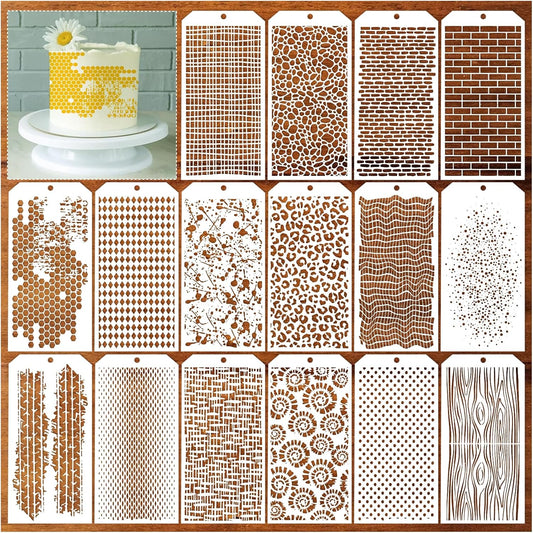 16 Pieces Stencils for Painting, Abstract Texture Stencils Crafts Reusable Layering Stencil Brick Shoe Pattern Templates for Drawing Card Making Canvas Furniture Paper