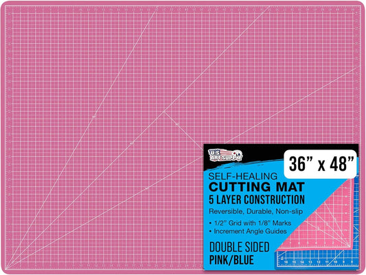 U.S. Art Supply 36" x 48" Self-Healing Cutting Mat 5-Ply - Double-Sided Pink/Blue Craft Mat, Non-Slip Cutting Mats for Crafts, Sewing, Quilting, Scrapbooking