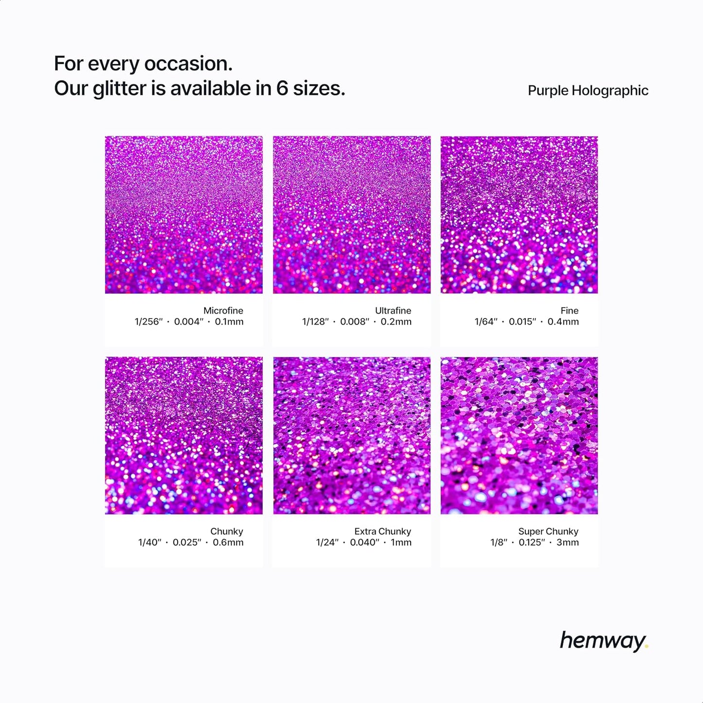 Hemway Polyurethane & Epoxy Resin Glitter 100g / 3.5oz Metallic Crystal Flake Additive for Flooring Jewelry Tumblers Glass Pigment - Chunky (1/40" 0.025" 0.6mm) - Purple Holographic