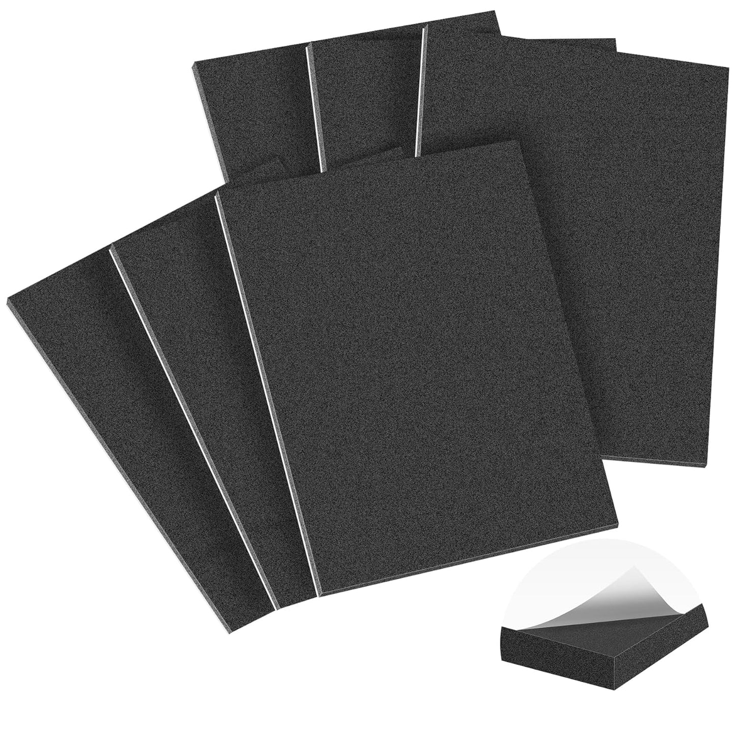 MYFAMIREA 6 PCS Adhesive Foam Padding Sheets Closed Cell Self Adhesive Sticky Foam Pads, 1/8" Thick 12'' x 8'' Neoprene Rubber Sheets Non-Slip Insulation Pads Vibration for Furniture Crafts Cars,Black