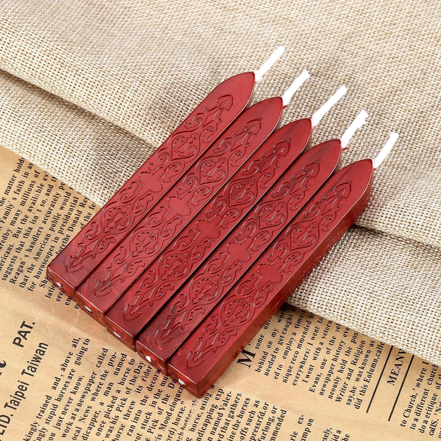 Yoption 5 Pcs Metallic Red Sealing Wax Sticks with Wicks for Wax Seal Stamp, Wedding Invitations, Envelopes, Gifts Sealing