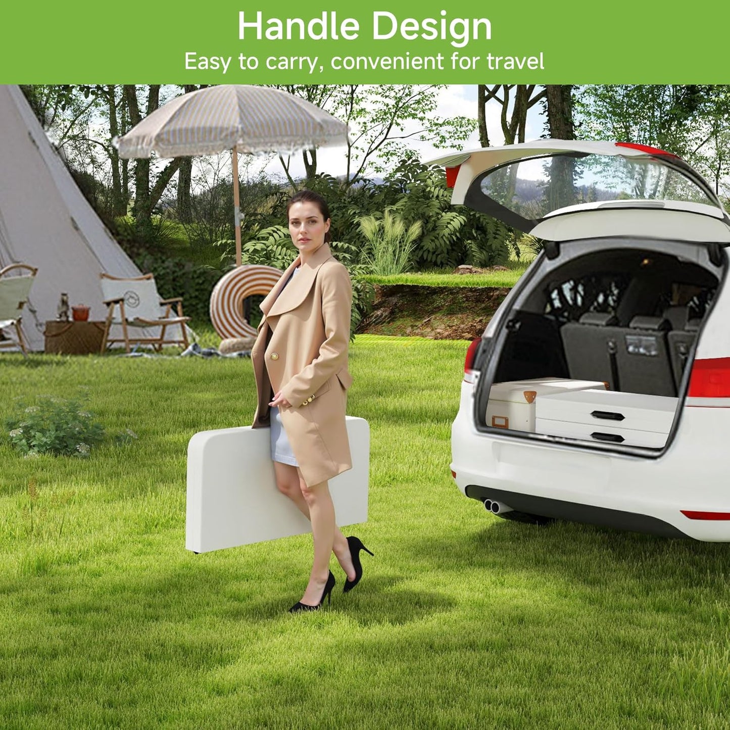 Real Relax Folding Table, 34" Square Portable Card Table with Handle and Removable Legs for Indoor Outdoor Picnic Party BBQ Camping Wedding,White