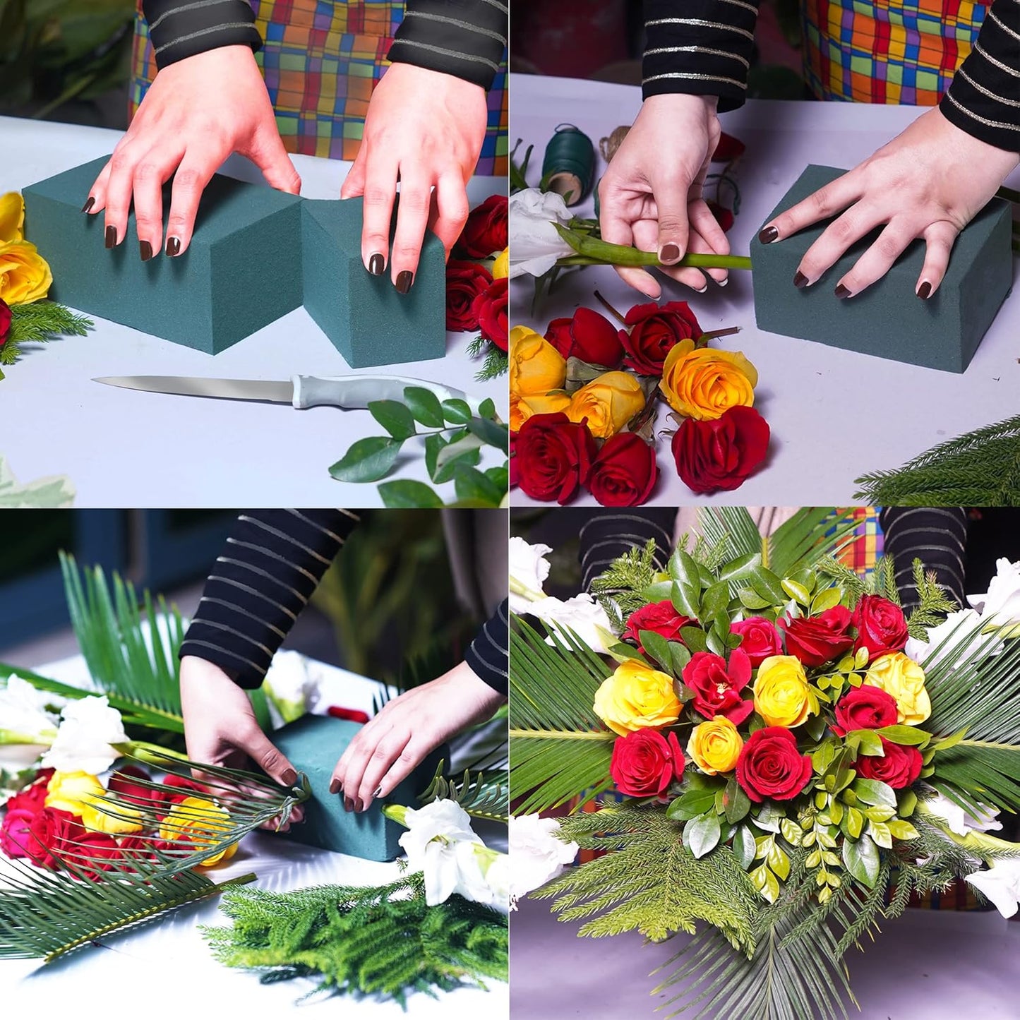 Pack of 6, Dry and Wet Floral Foam Blocks for Fresh and Artificial Flowers, Each (7.8” L x 3.5” W x 2.4” H), for Wedding, Birthdays, Home, Office, and Garden Decorations