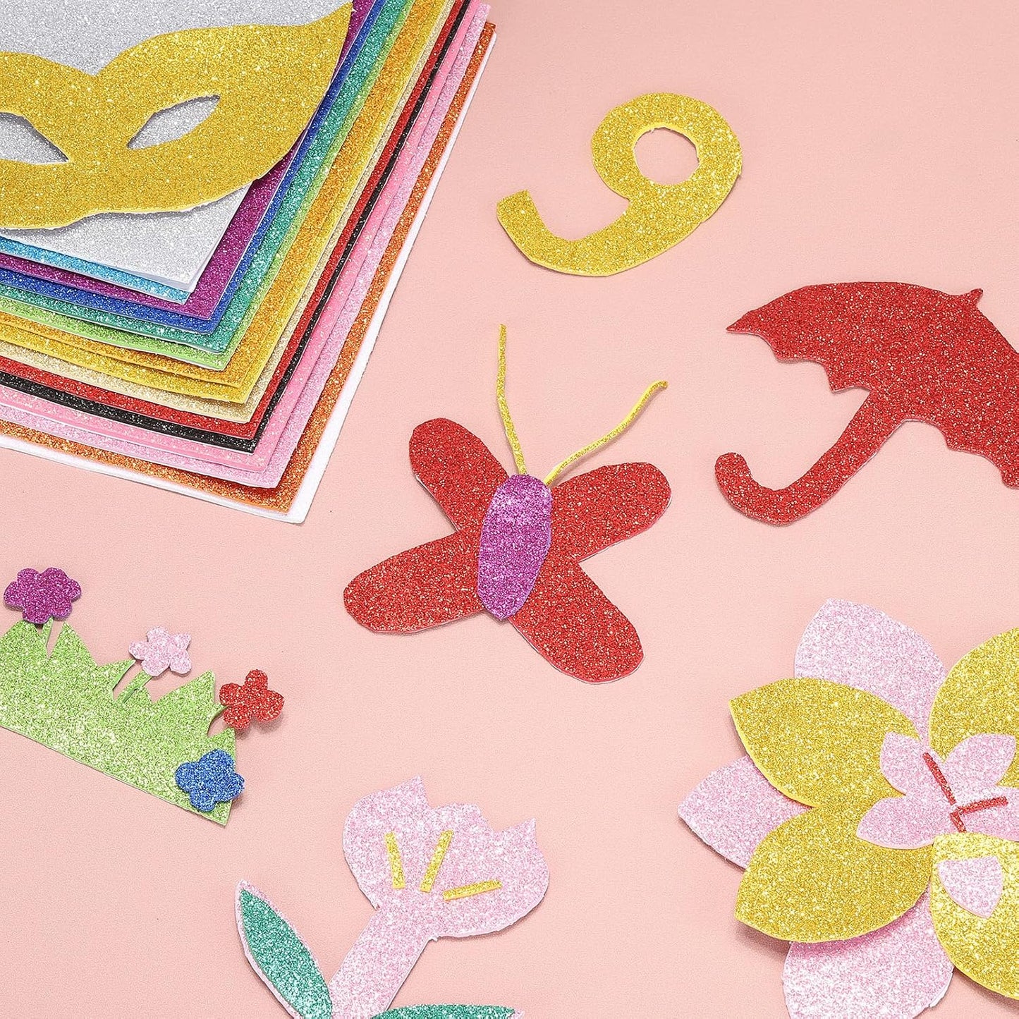 PATIKIL 2mm(1/10") Thick Non Adhesive Glitter Foam Sheet 16x24inch(40x60cm) Blue Green, EVA Shiny Foam Board for Craft, 6 Pcs