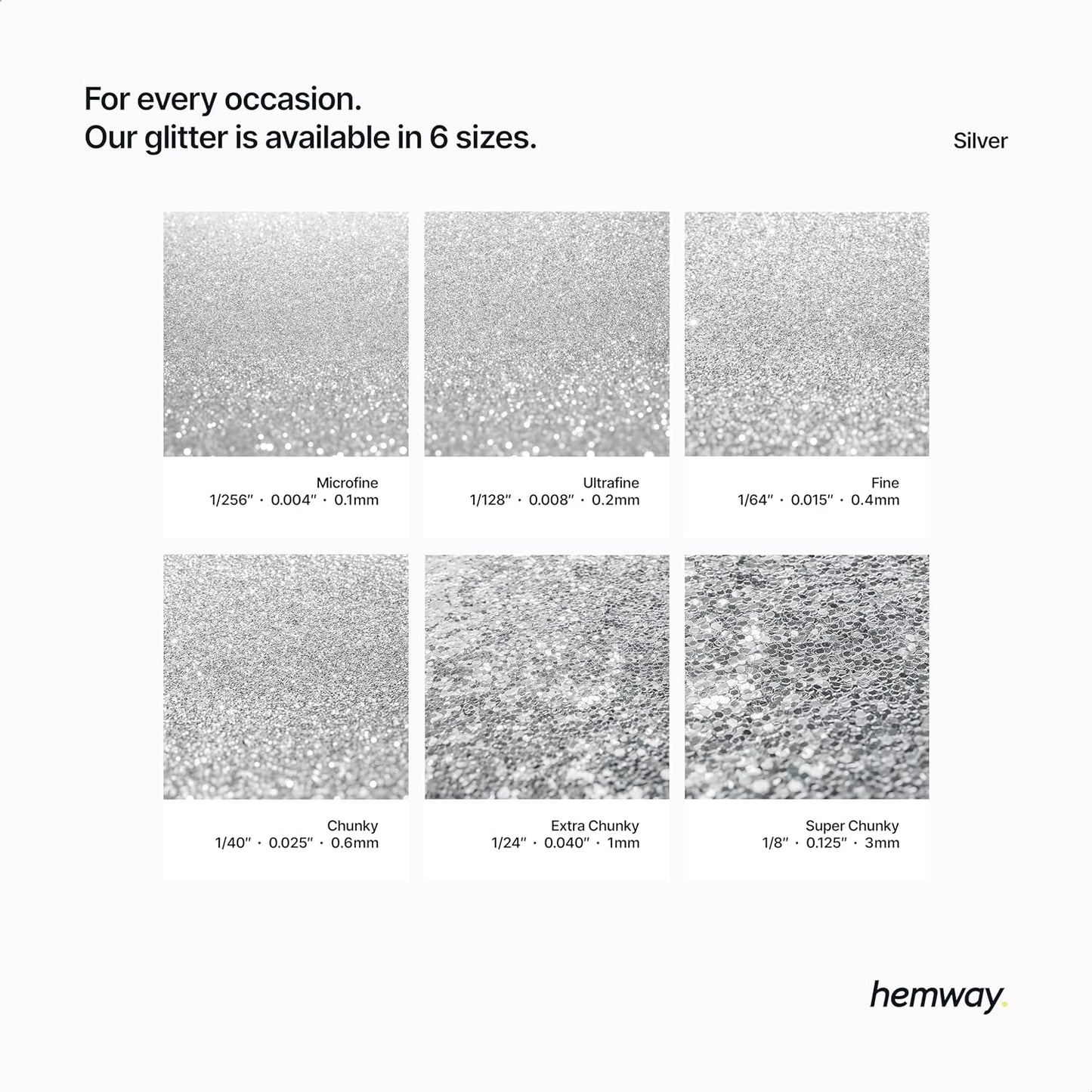 Hemway Glitter for Resin 100g Silver Metallic Crystals for Epoxy Craft Super Chunky Flakes Tumblers Wax Melt
