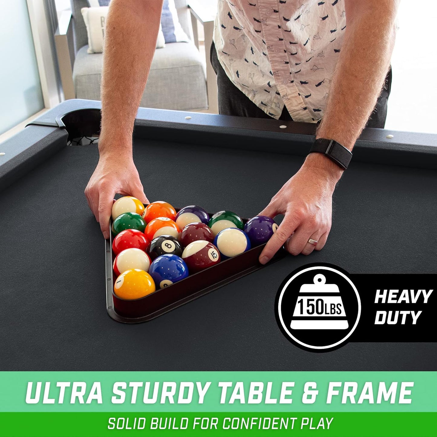 GoSports 6, 7, or 8 ft Billiards Tables - No Assembly, Choose Your Color - Portable Pool Table Includes Full Set of Balls, 2 Cue Sticks, Chalk and Felt Brush