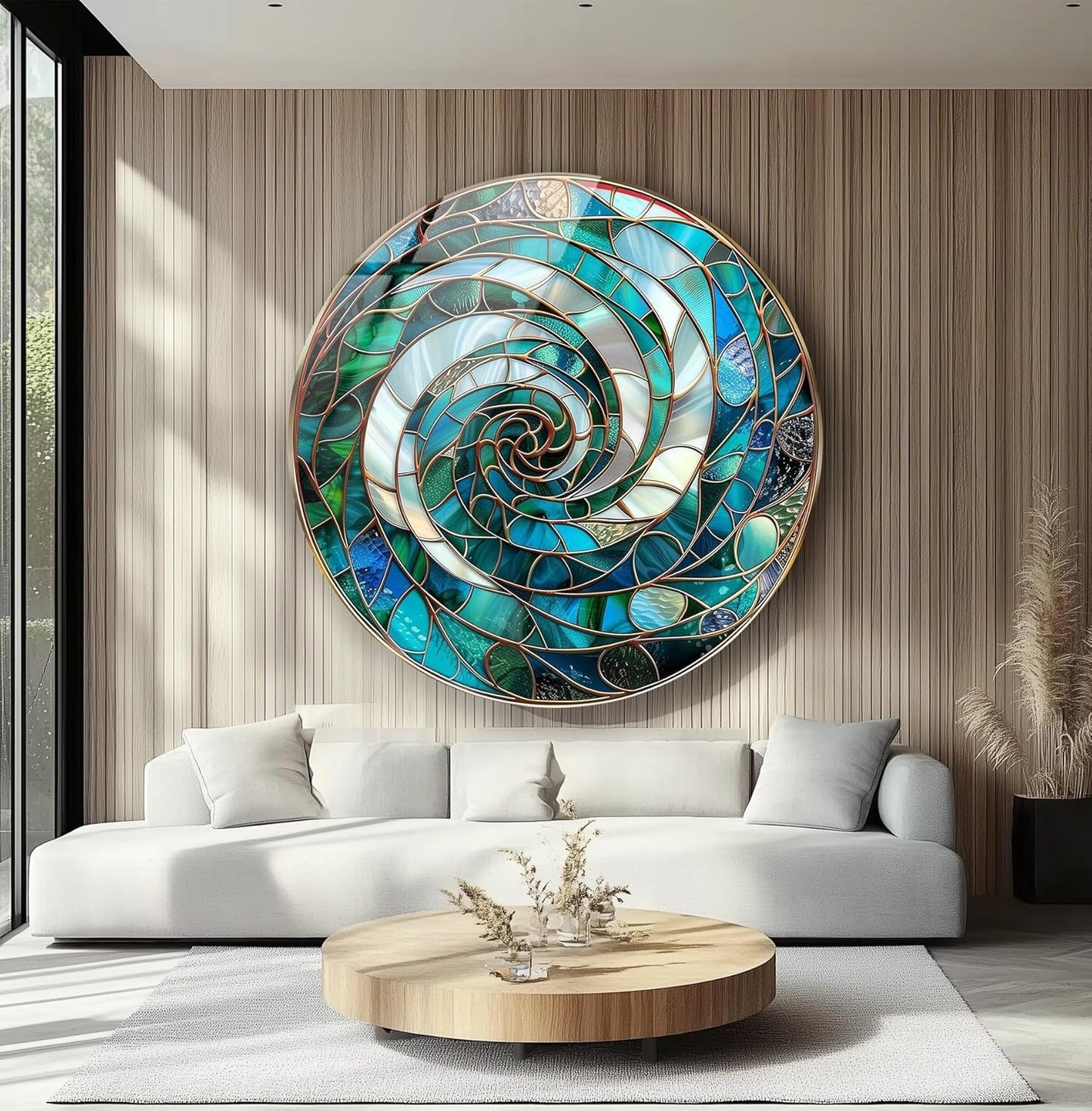 My Photostation.com 27.5''(70cm) Diameter Aqua Spiral Harmony Round Glass Wall Art Tempered Glass Printing Wall Decor Large Wall Art Wall Hangings