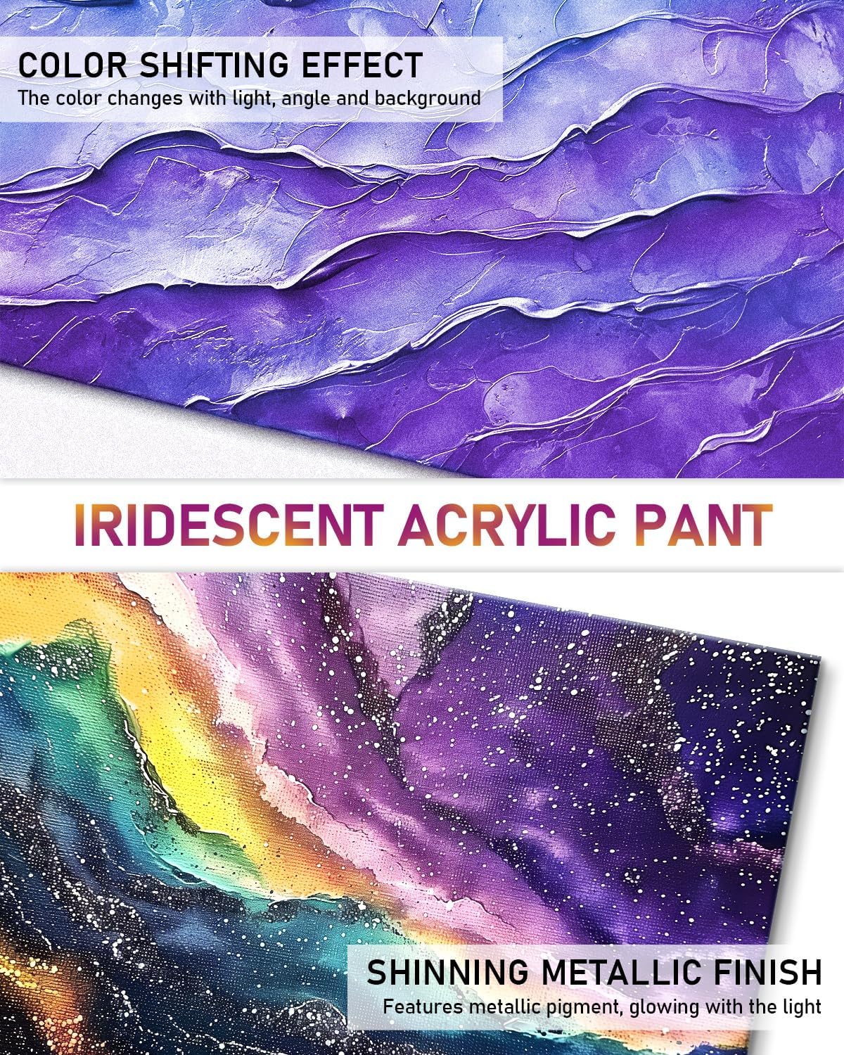 Nicpro Iridescent Black Acrylic Paint, 8.45oz / 250ml Large Bottle Black Metallic Acrylic Paint, Color Shifting & Non-Toxic Art Painting Supplies For Craft Canvas Fabric Rock Wood Ceramic Metal