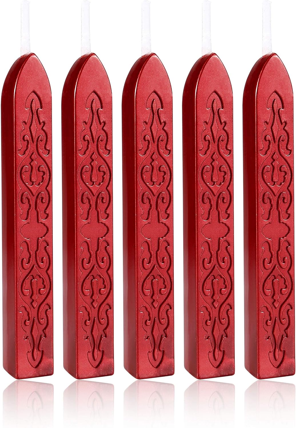 Yoption 5 Pcs Metallic Red Sealing Wax Sticks with Wicks for Wax Seal Stamp, Wedding Invitations, Envelopes, Gifts Sealing