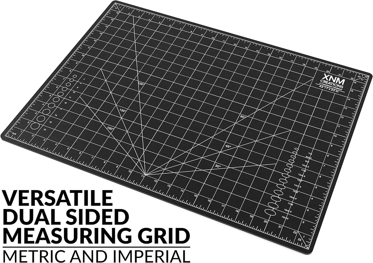 XNM Premium Self Healing Cutting Mat - 18 Inches by 24 inches - A2, 3 Layer Quality PVC Construction - Dual Sided, Imperial and Metric Grid Lines - Perfect for Cutting, Sewing, and Crafts