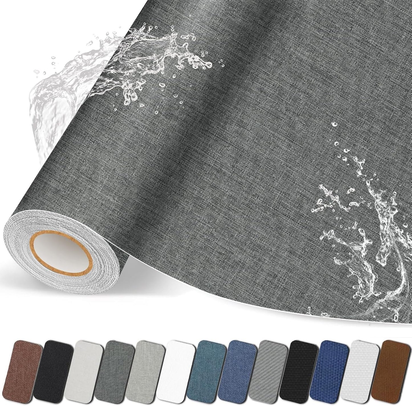 Fabric Repair Patches, 17X158 inch Linen Self-Adhesive Fabric Repair Tape, Strong Sticky Linen Patch for Sofas, Tote Bags, Clothing, Car Seats, Furniture（Dark Grey, 17X158 inch）