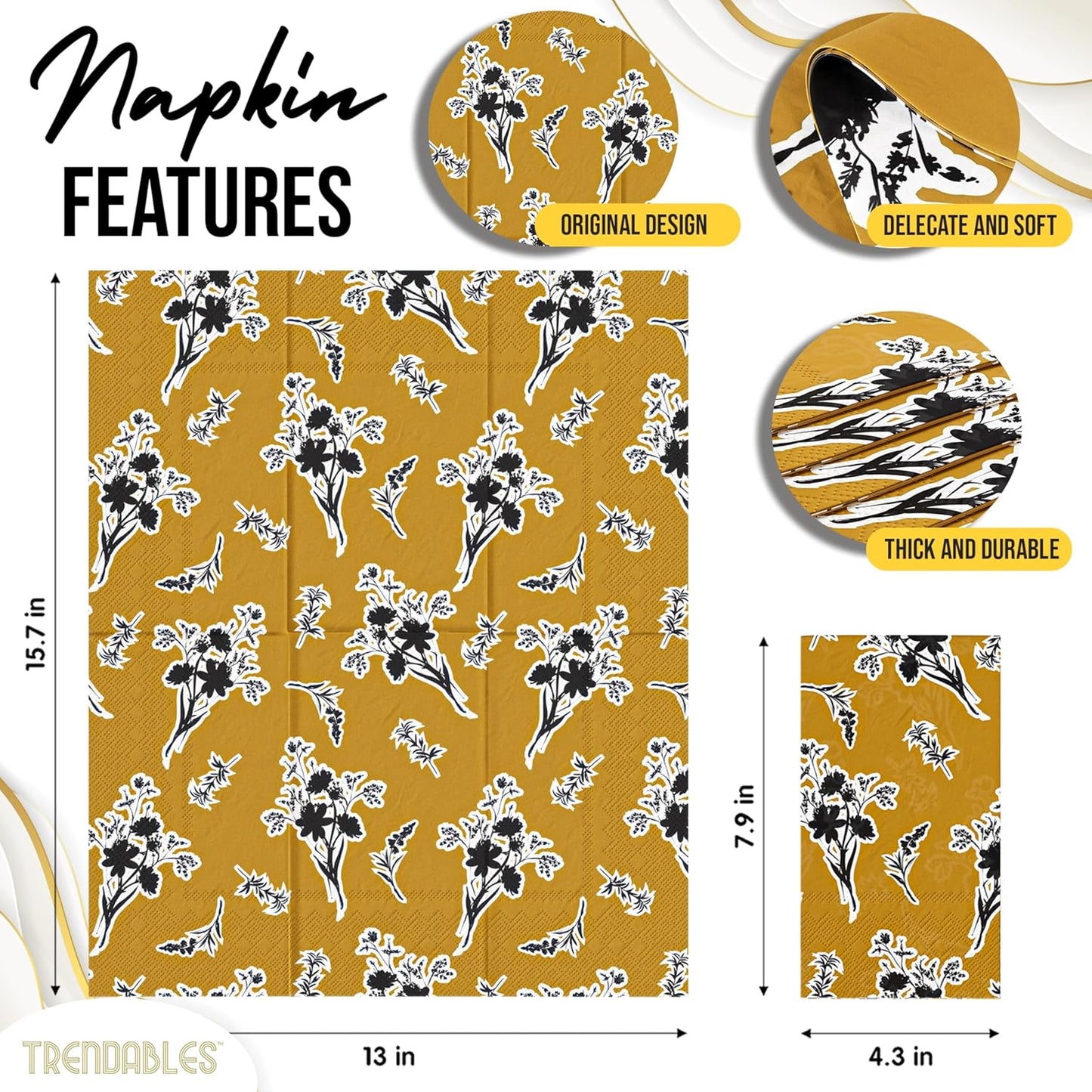 Trendables Floral Napkins for decoupage 100 Pcs 3 Ply floral paper napkins decorative Guest Towels Disposable Bathroom, Flower Design For Tea Party Decorations, Dinners & Weddings