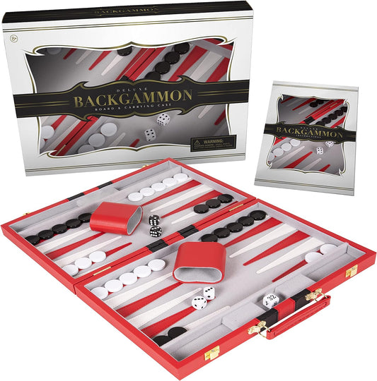 Backgammon Sets for Adults with Premium Leather Case | Classic Travel Backgammon Set for Adults and Kids with Strategy & Guide | 11 Inches | Small | Red