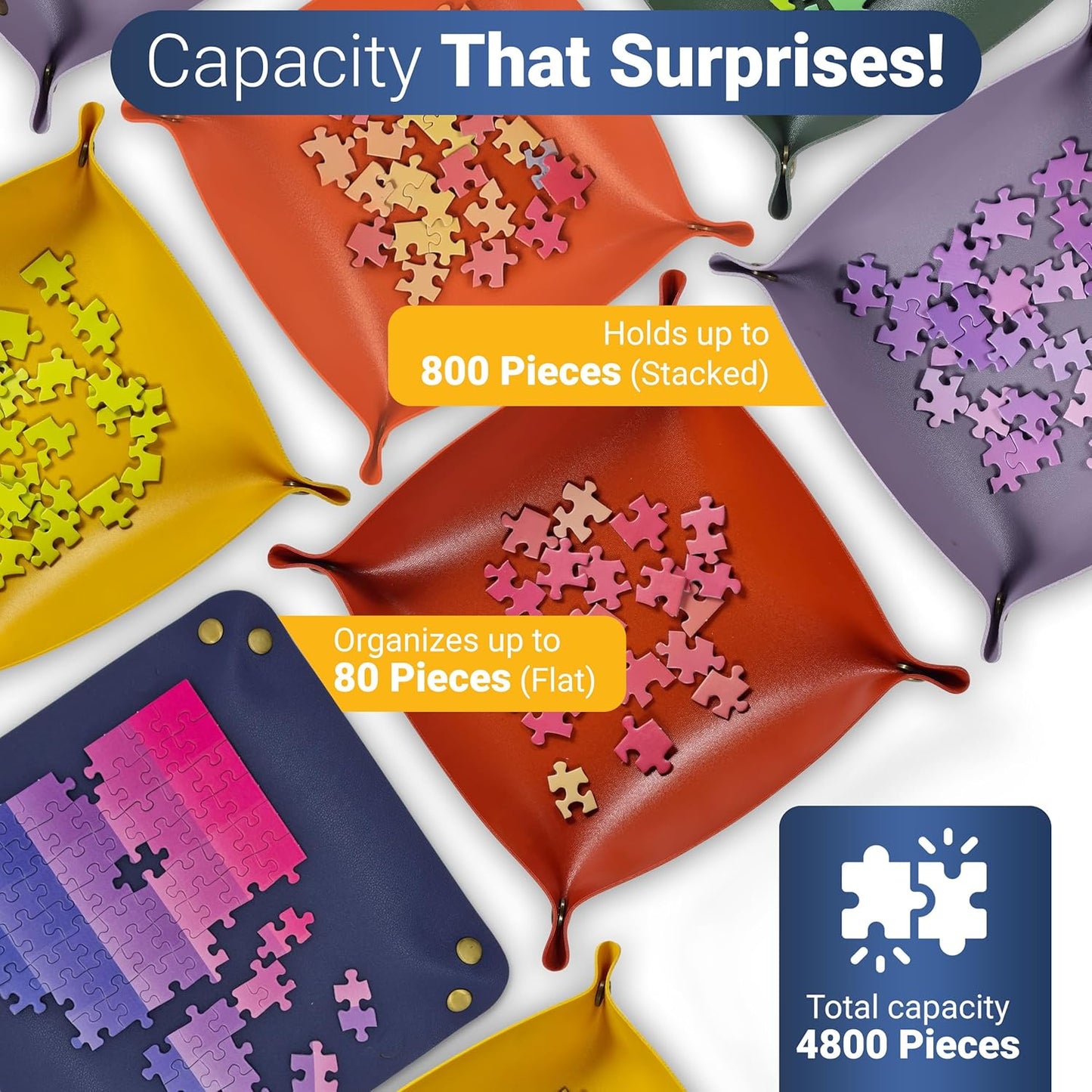 Puzzle Sorting Trays - 6X Puzzle Organizer for Sorting 1000 Pieces up to 4800 Pieces, Stackable Jigsaw Accessories for Adults