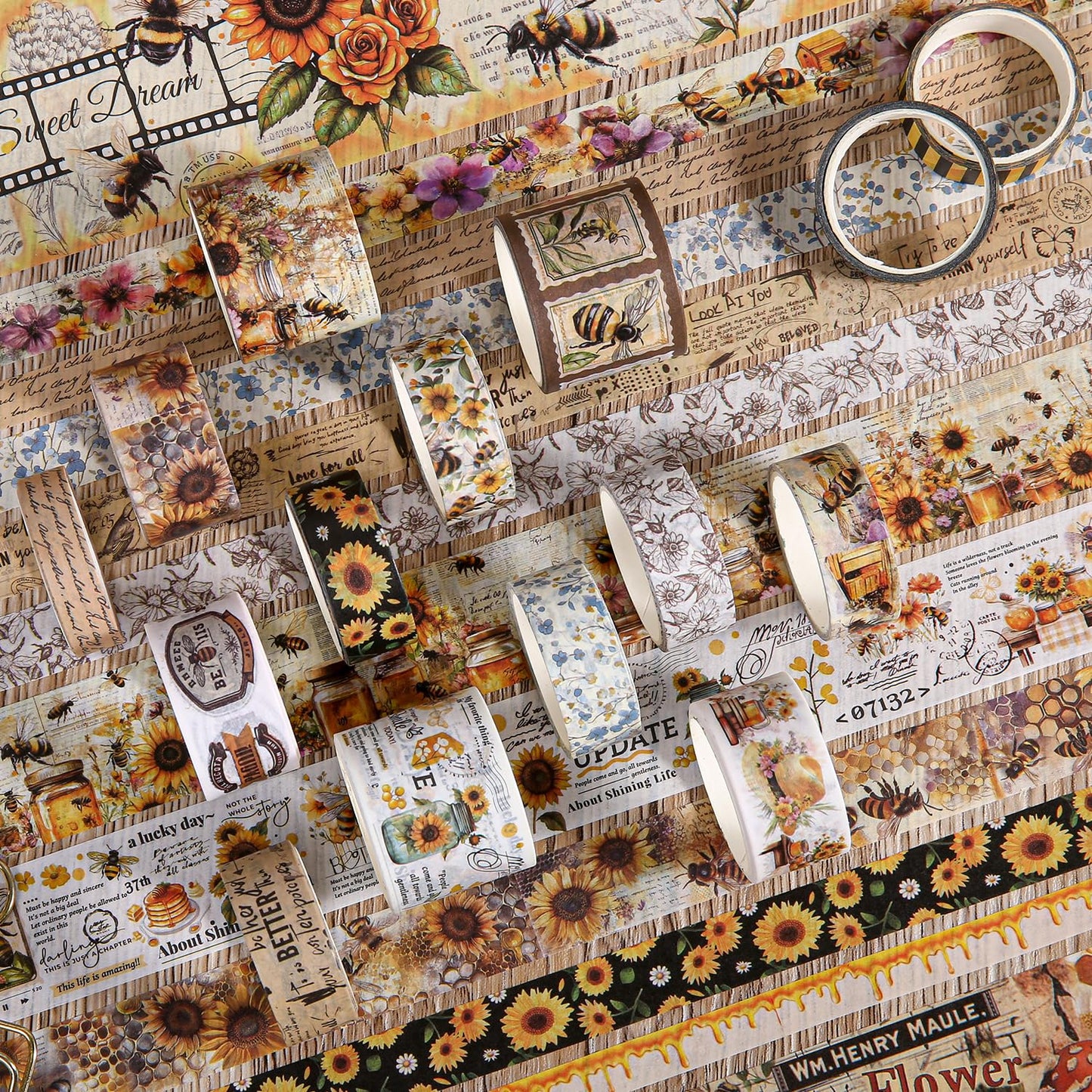 Washi Tape Set 20 Rolls - Vintage Bee Floral Butterfly Botanical Washi Tape Kit, Cute Retro Decorative Tapes for Scrapbooking Supplies,Junk Journal, Bullet Journaling, DIY Art Crafts, Gift Wrapping